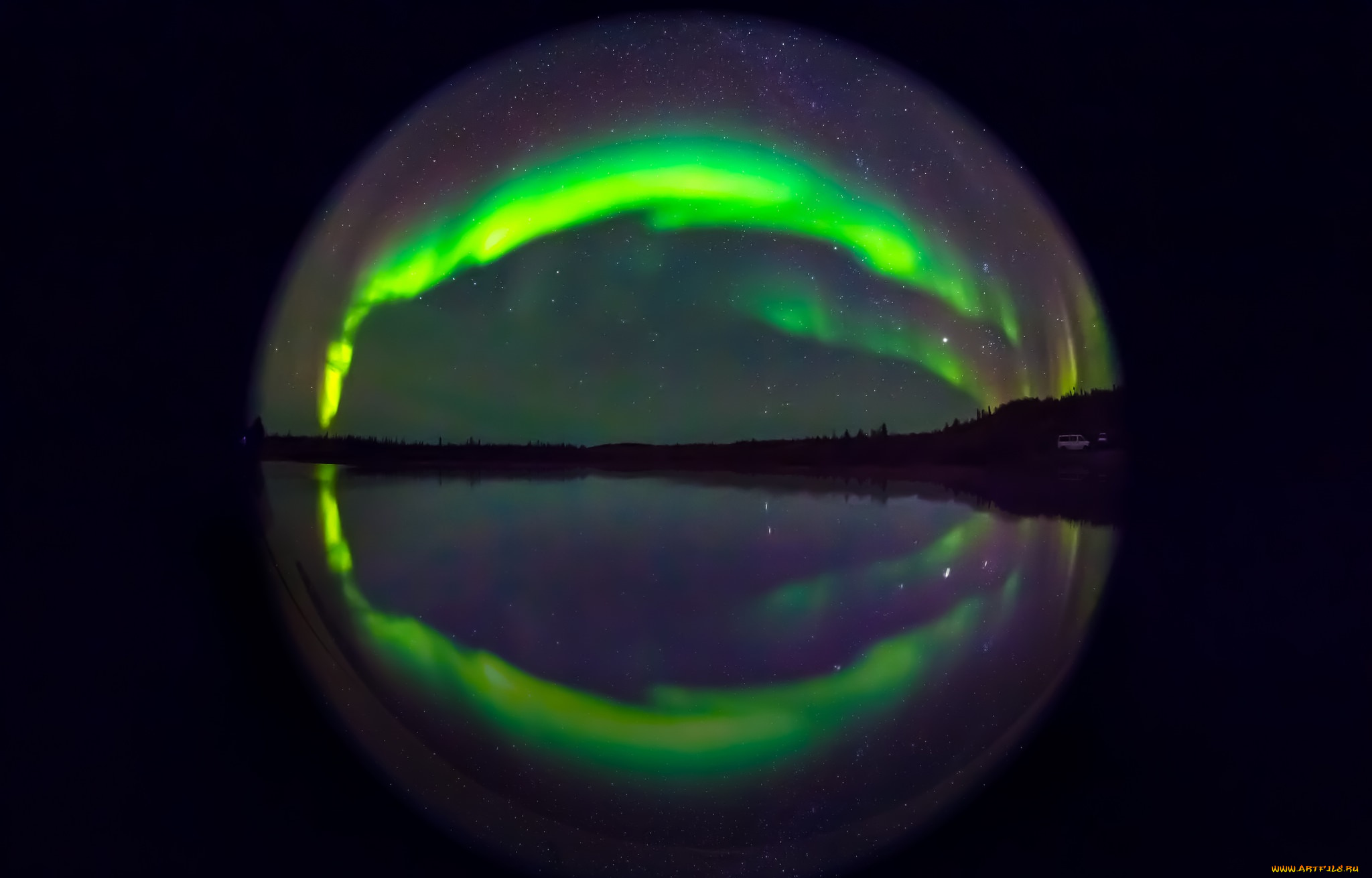 разное, компьютерный, дизайн, северное, сияние, тёмный, фон, ночь, звёзды, небо, круг