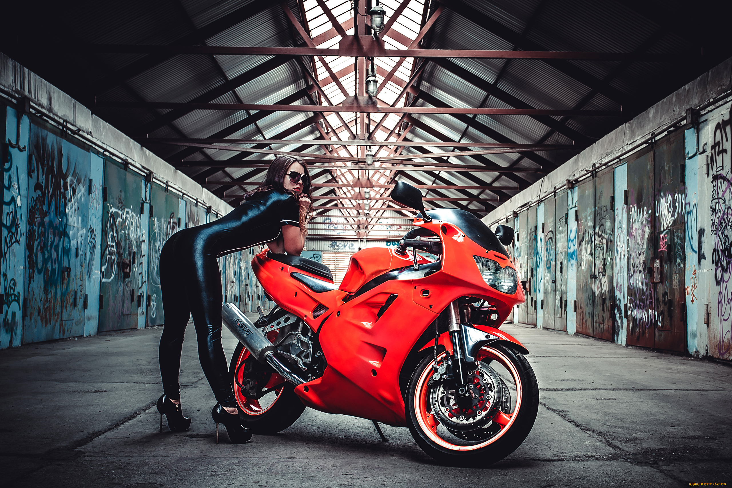 мотоциклы, мото, с, девушкой, мото, красный
