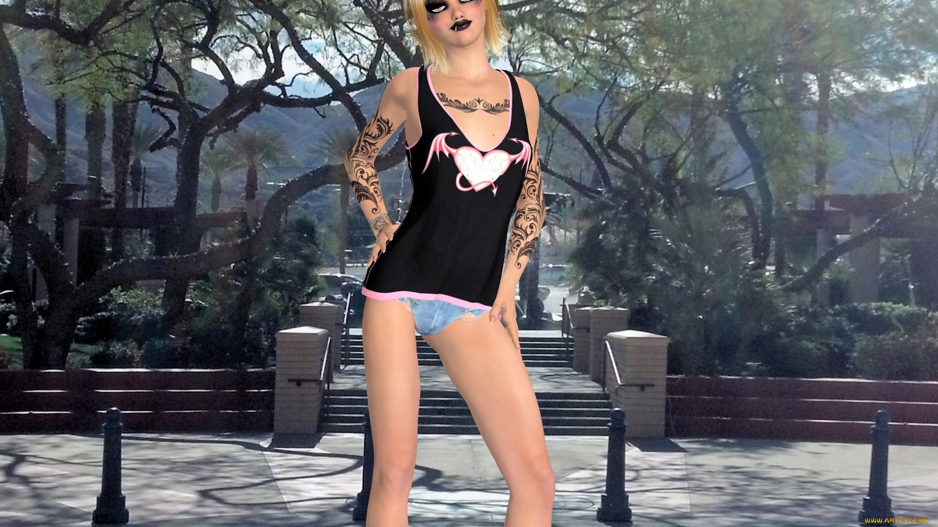 3д, графика, люди, , people, взгляд, девушка, тату, фон