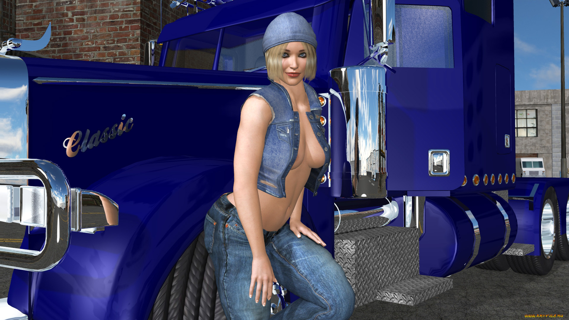 автомобили, 3d, car&girl, автомобиль, фон, девушка, взгляд