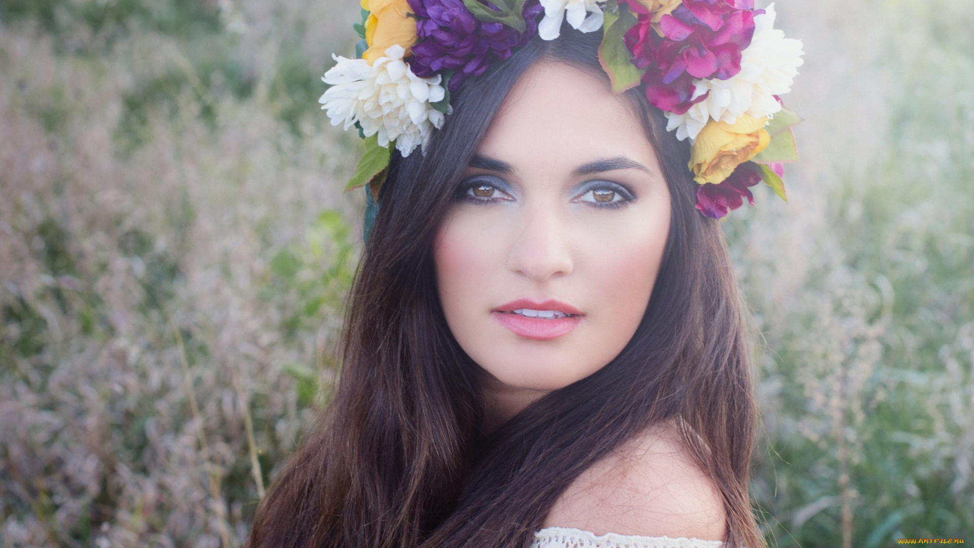 девушки, -unsort, , лица, , портреты, девушка, цветы, макияж, взгляд, портрет, венок