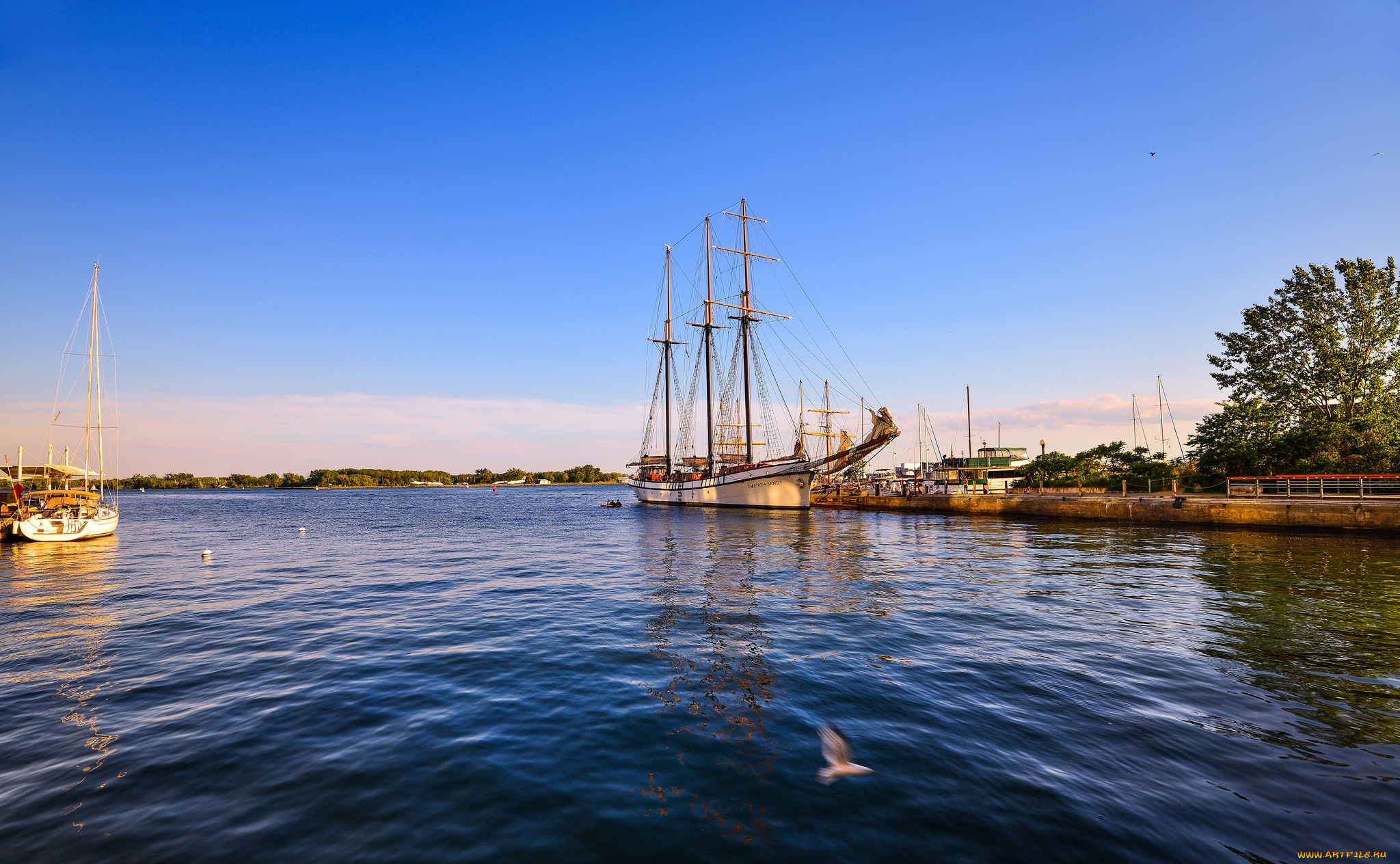 корабли, парусники, пристань, мачты