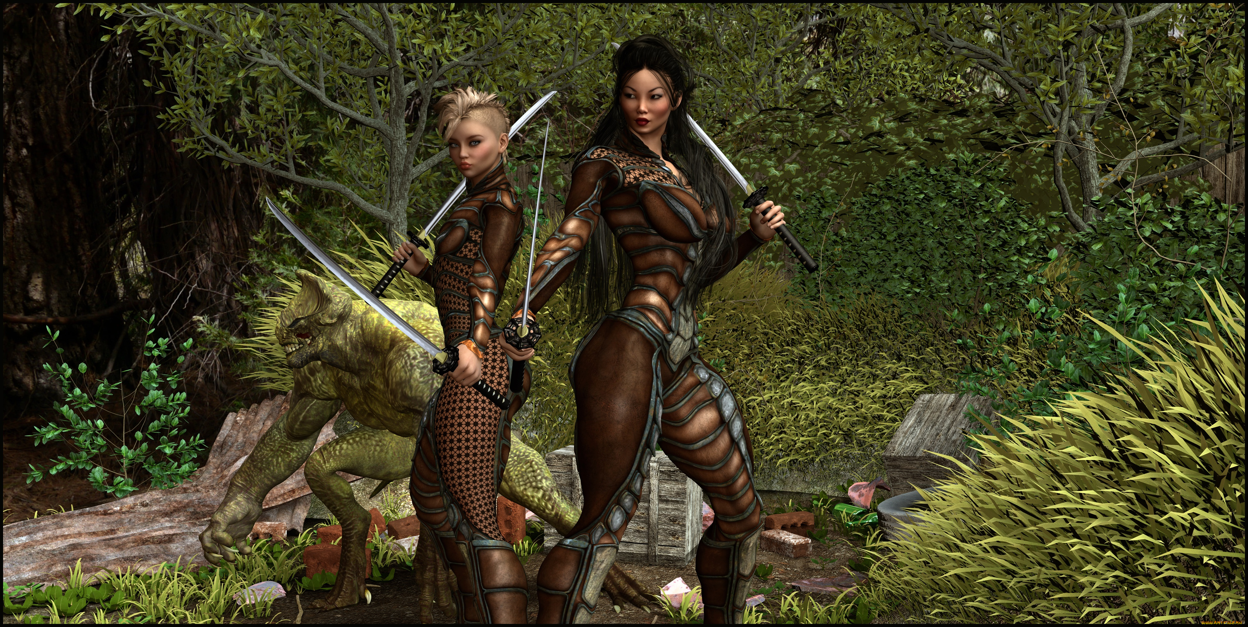 3д, графика, фантазия, , fantasy, существо, оружие, фон, взгляд, девушки