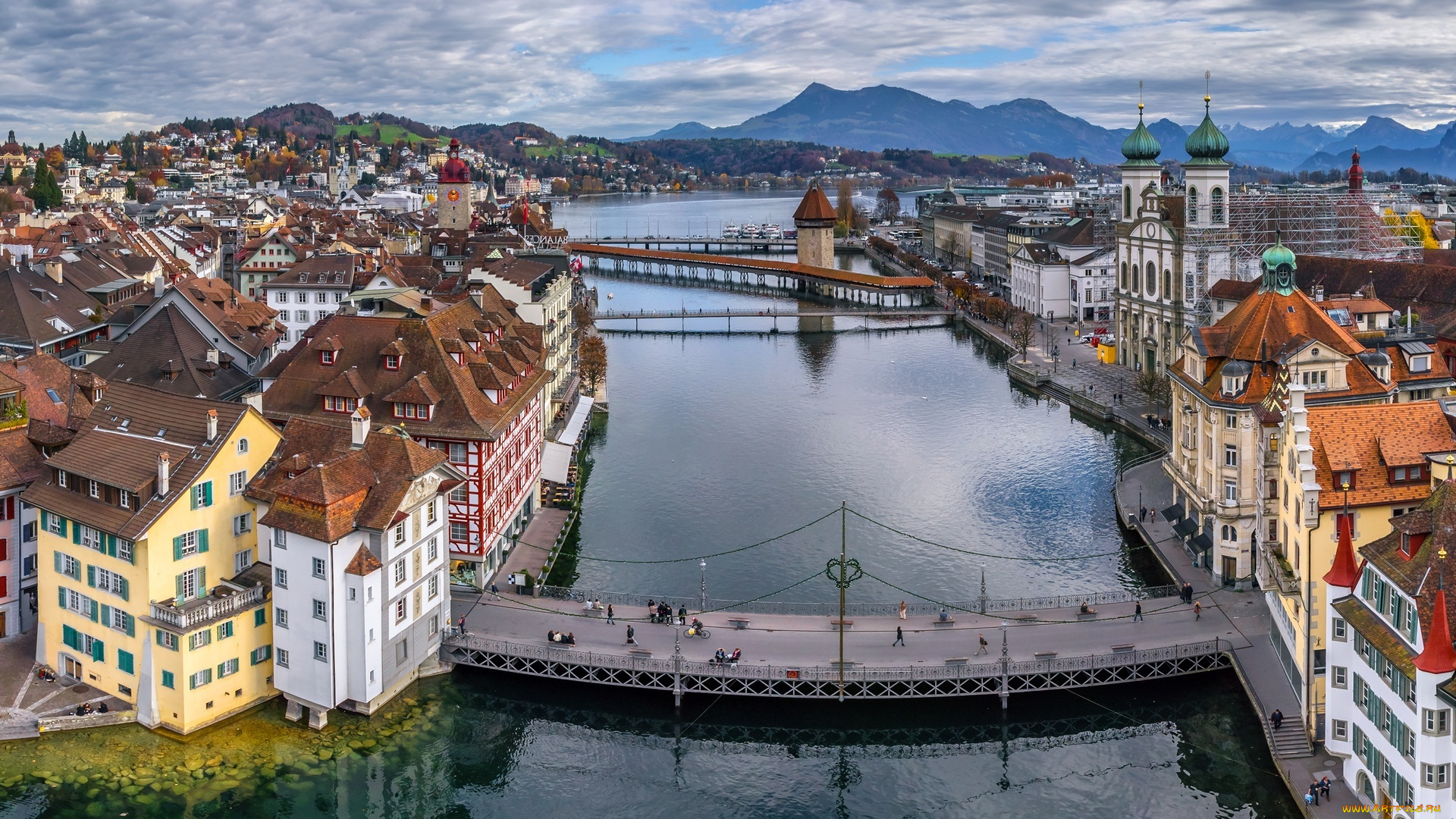люцерн, , швейцария, города, люцерн, , швейцария, реки, мосты, улицы, дома