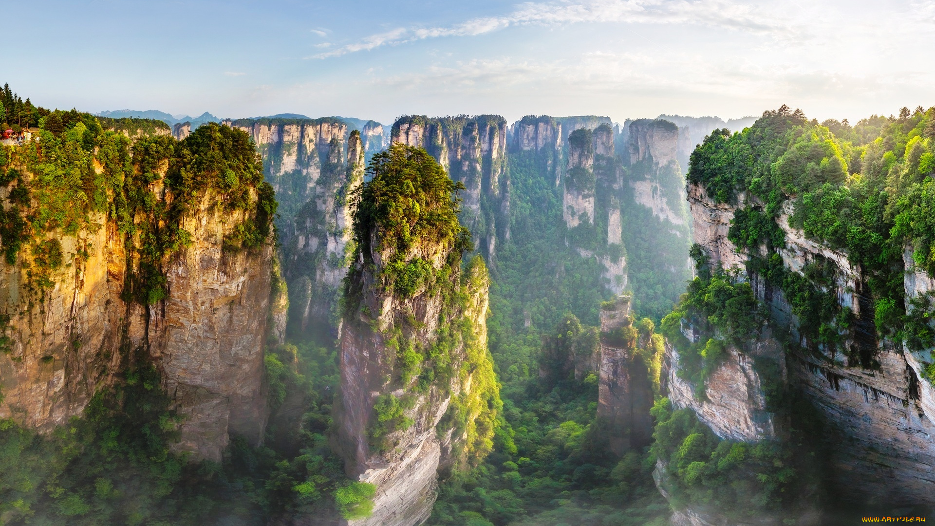 природа, горы, скалы, деревья, туман