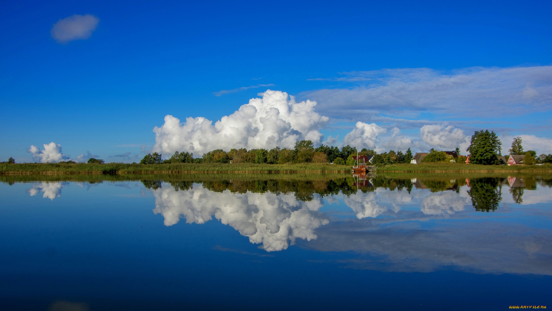 природа, реки, озера, германия, облака, лагуна, отражение, germany, балтийское, море, baltic, sea