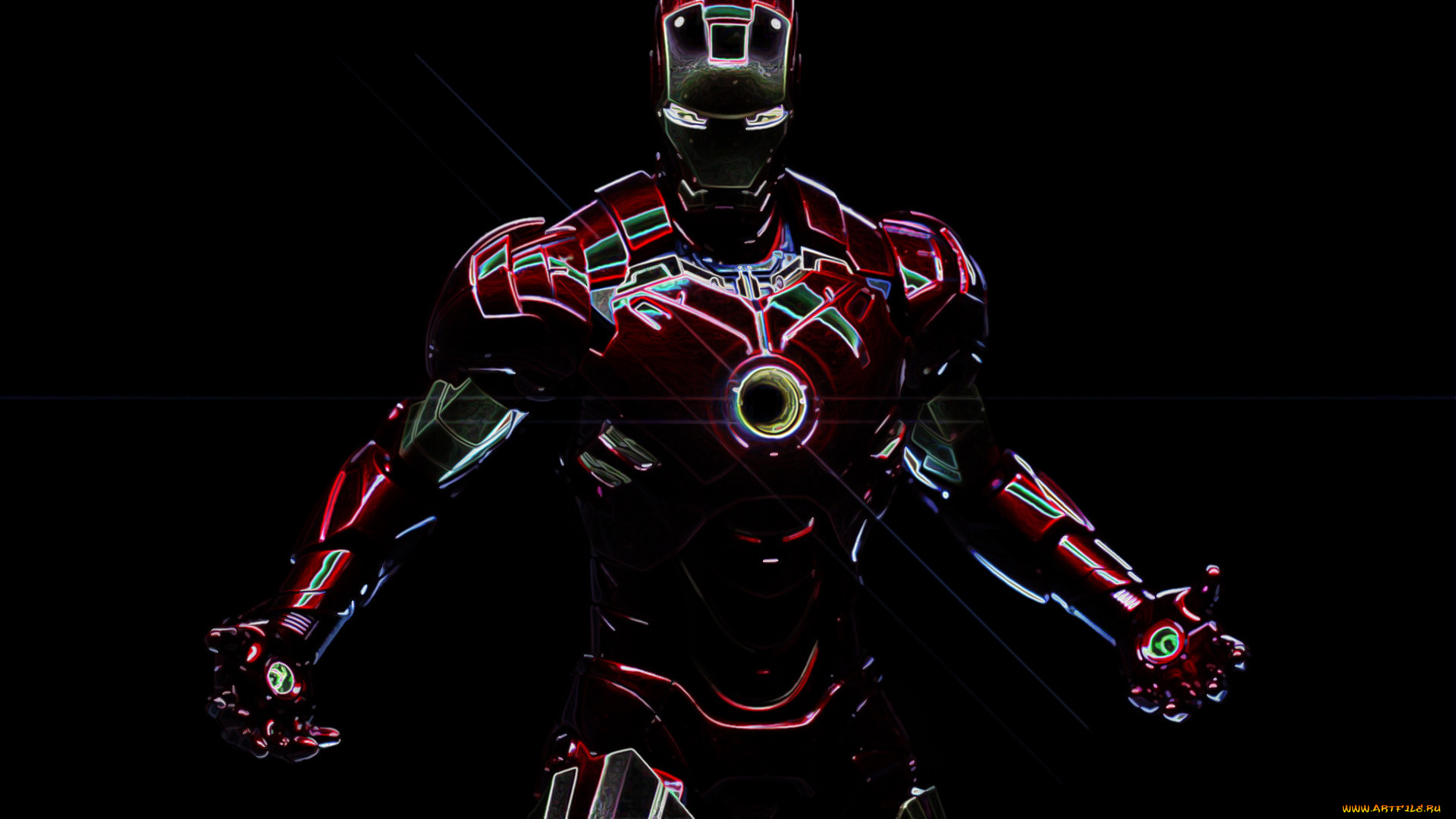 рисованное, кино, неон, marvel, iron, man, железный, человек