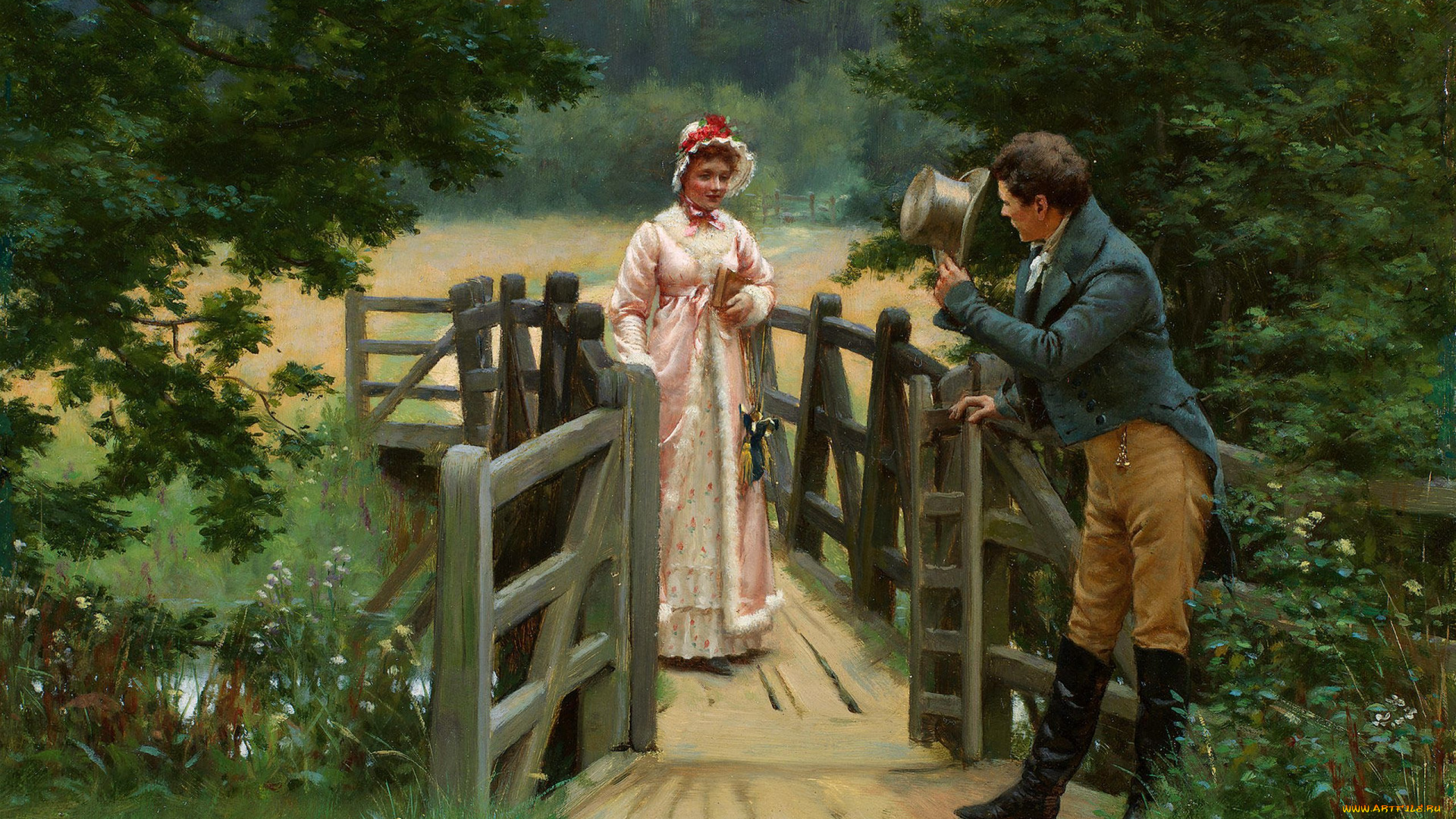 рисованное, живопись, сад, галантный, кавалер, поклонник, century, 19-й, век