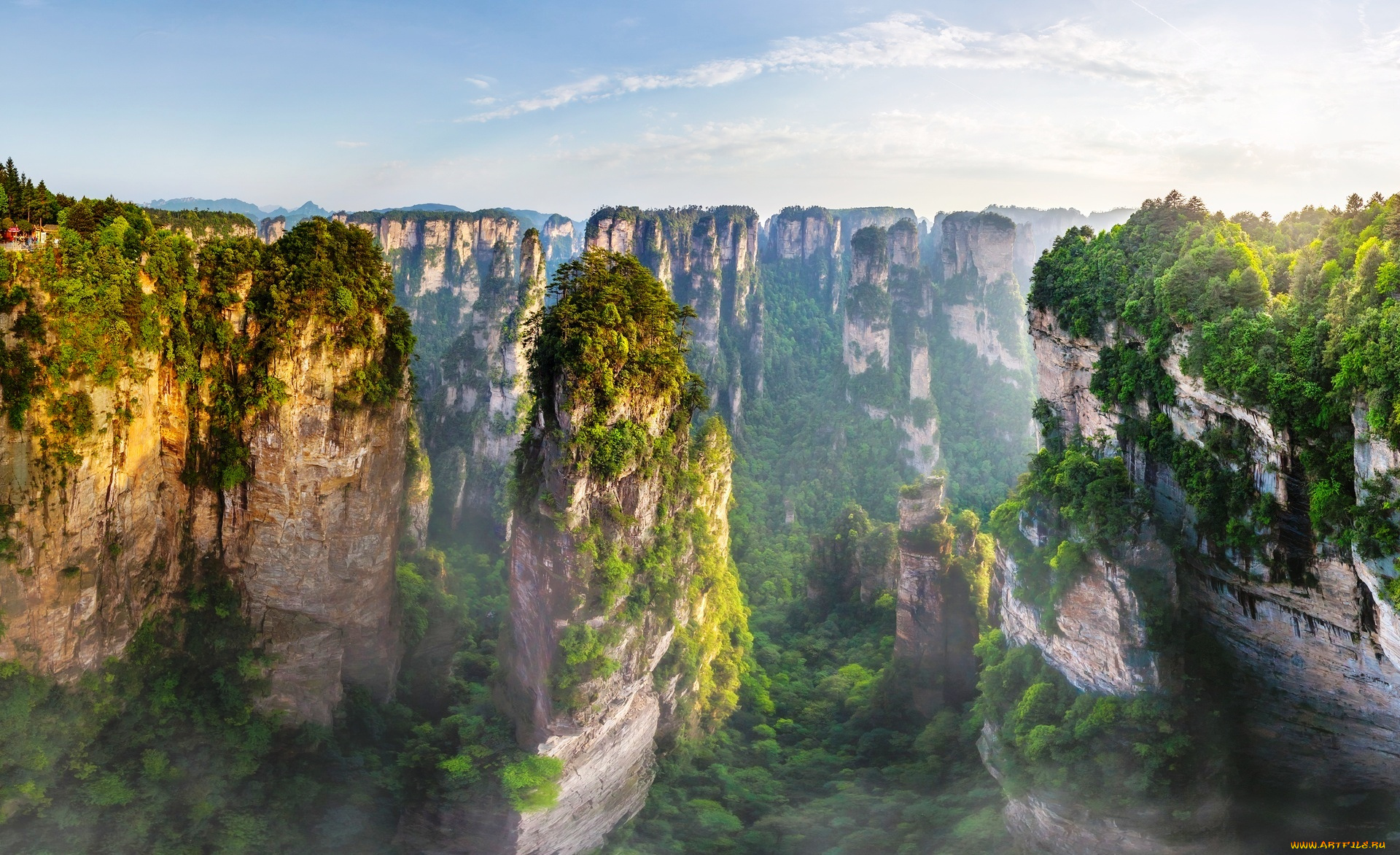 природа, горы, скалы, деревья, туман