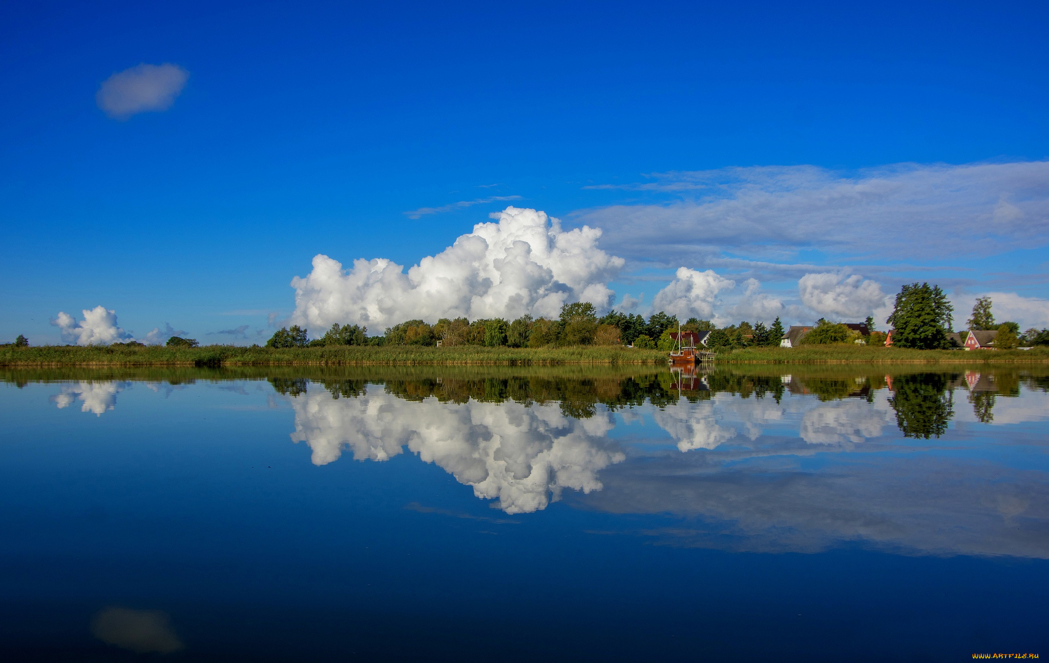 природа, реки, озера, германия, облака, лагуна, отражение, germany, балтийское, море, baltic, sea