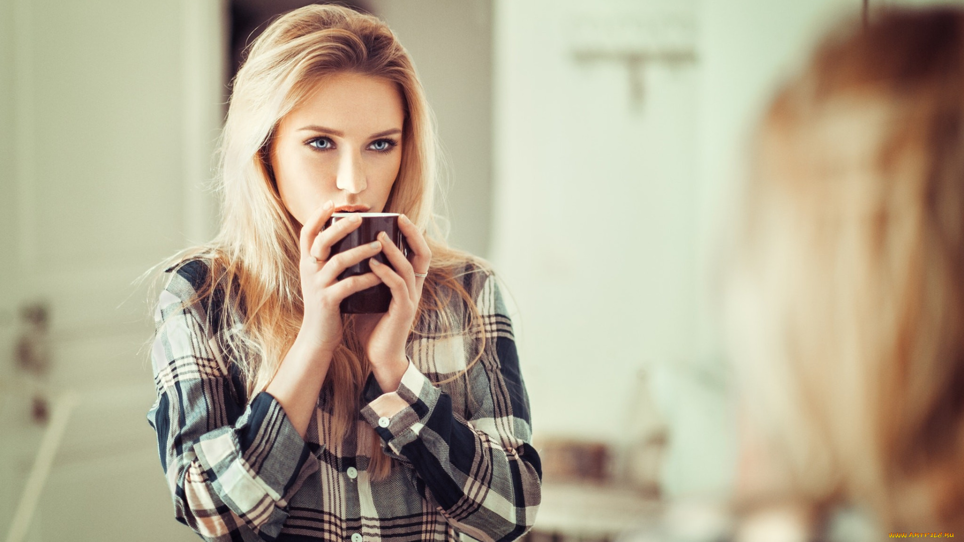 девушки, eva, mikulski, рубашка, блондинка, модель, ева, микульски, чашка