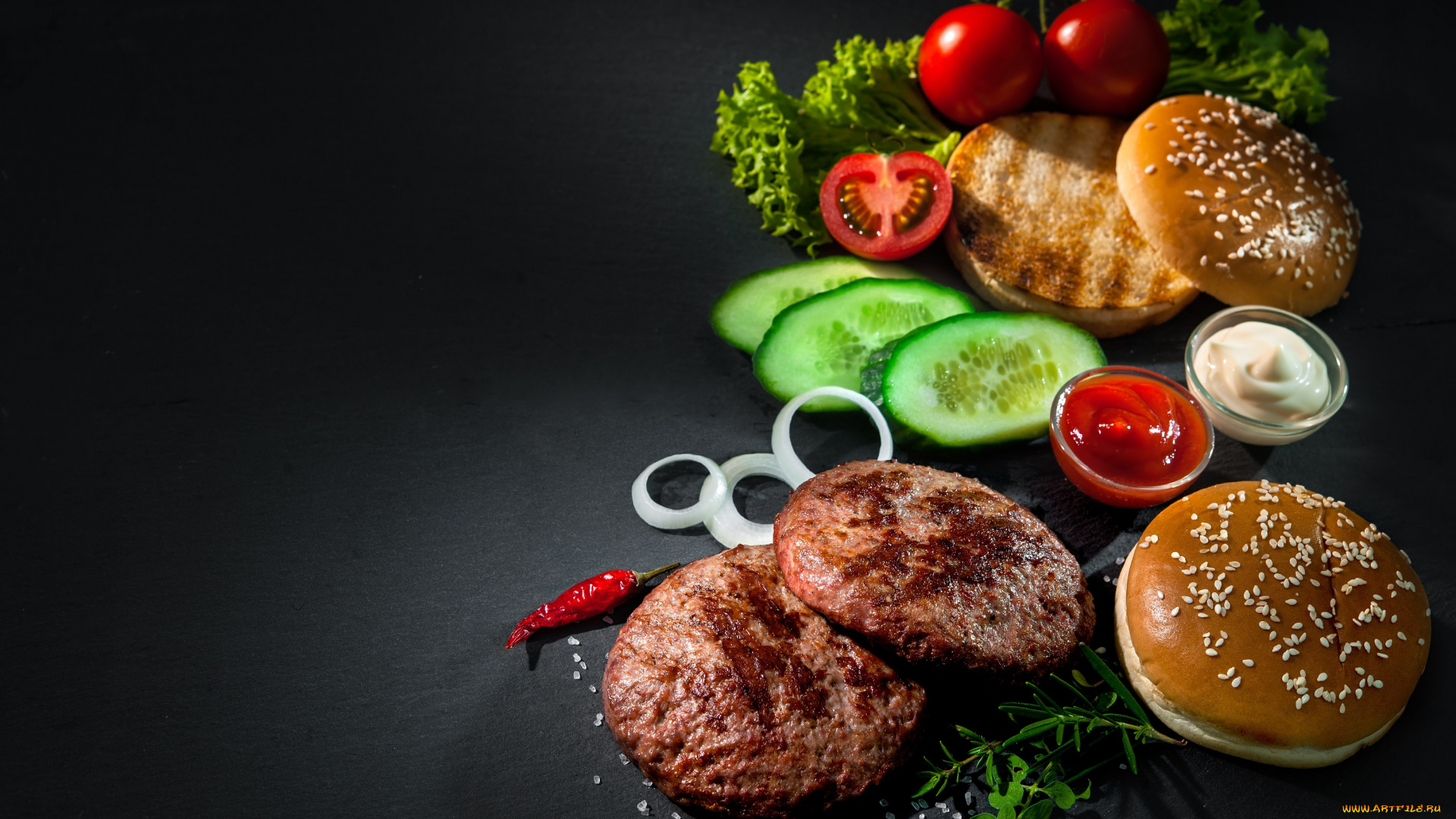 еда, бутерброды, , гамбургеры, , канапе, гамбургер, котлета, помидор, огурец, заготовка, томаты