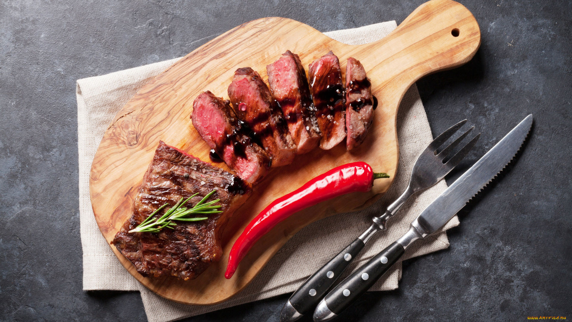 еда, мясные, блюда, стейк, перец, зелень, соль