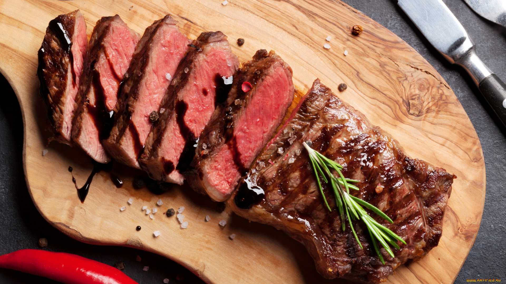 еда, мясные, блюда, стейк, перец, зелень, соль