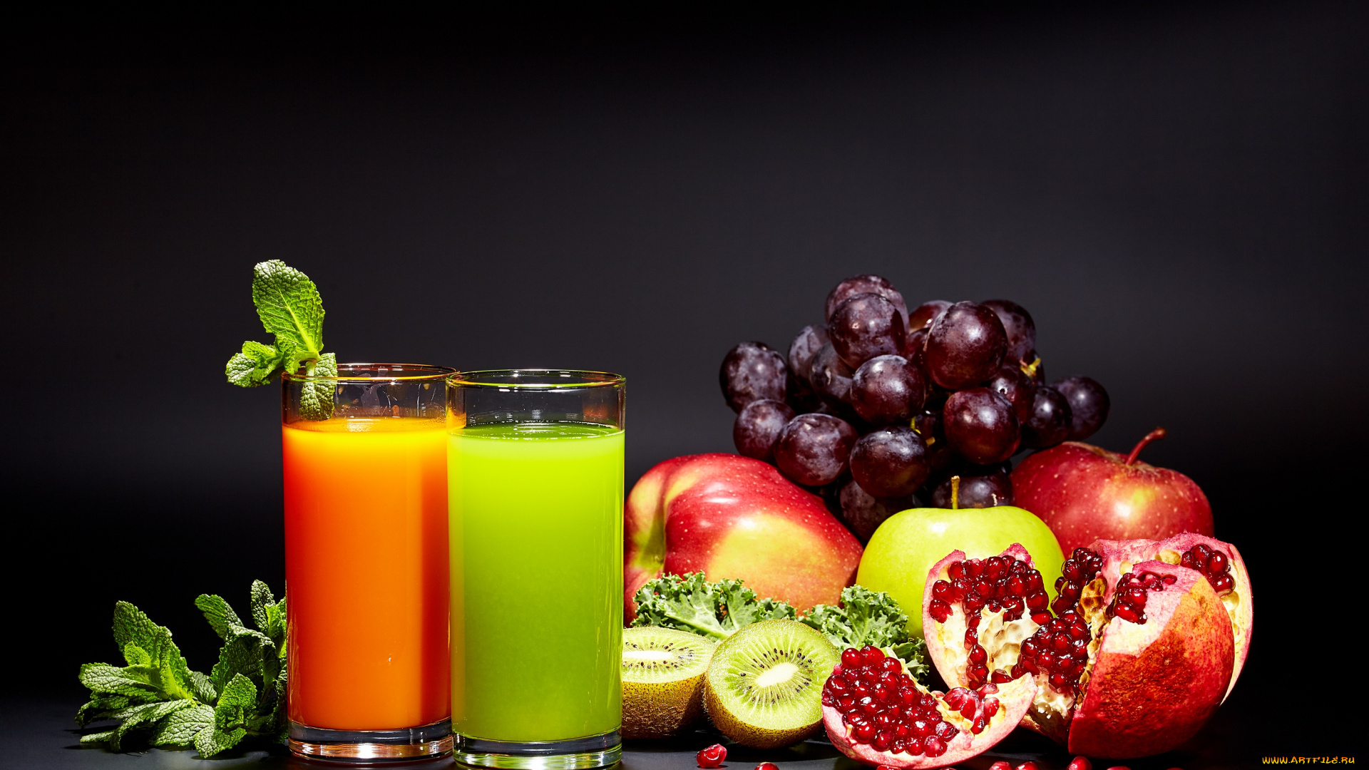 еда, напитки, , сок, гранат, виноград, зелень, сок, киви, яблоко