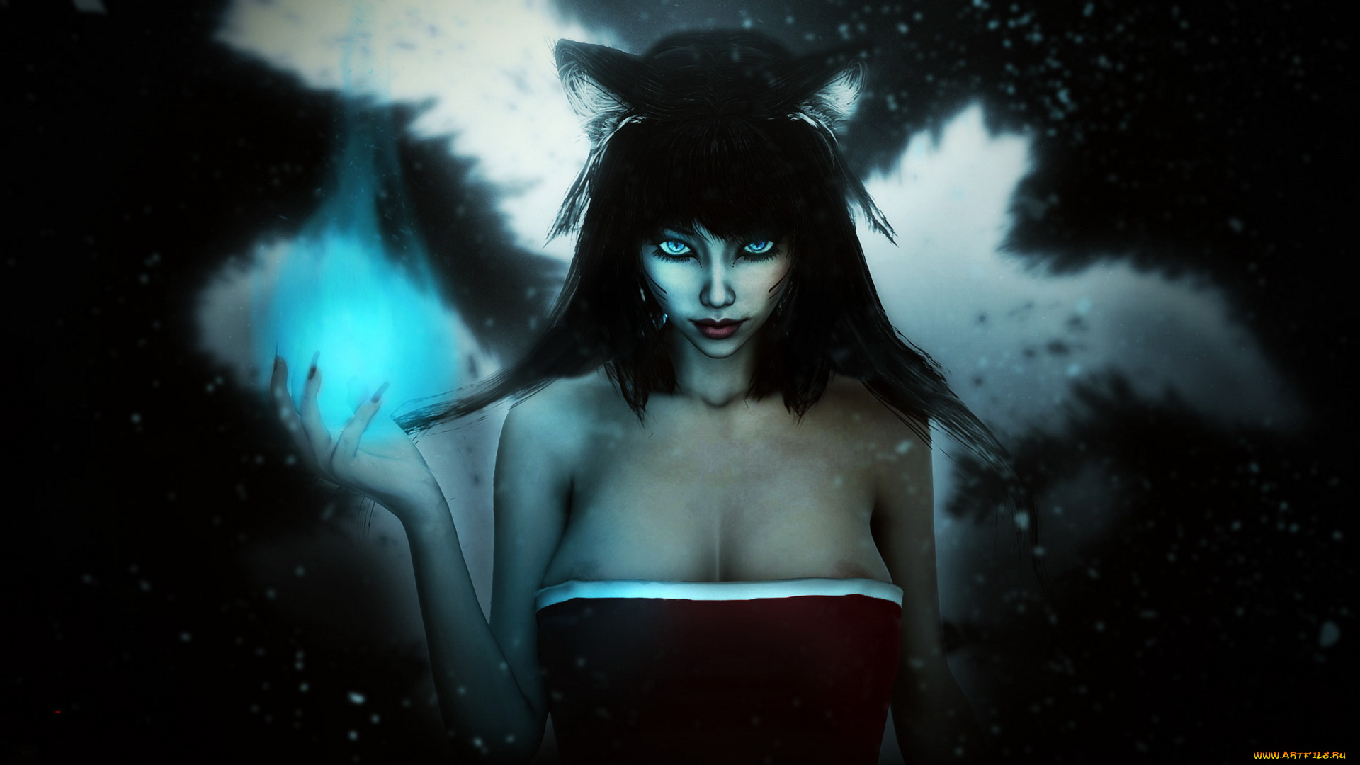 видео, игры, league, of, legends, уши, взгляд, девушка, фон, ahri