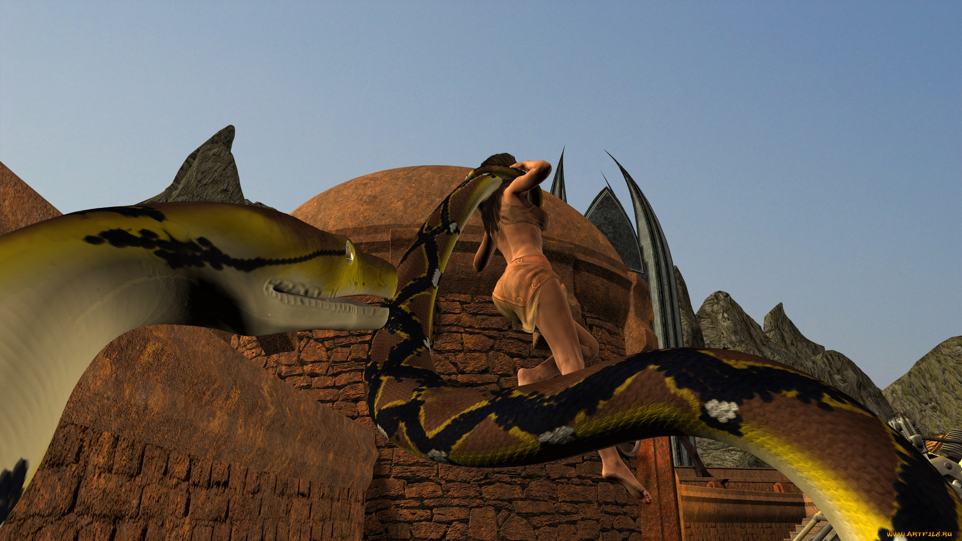 3д, графика, фантазия, , fantasy, девушка, взгляд, фон, змея