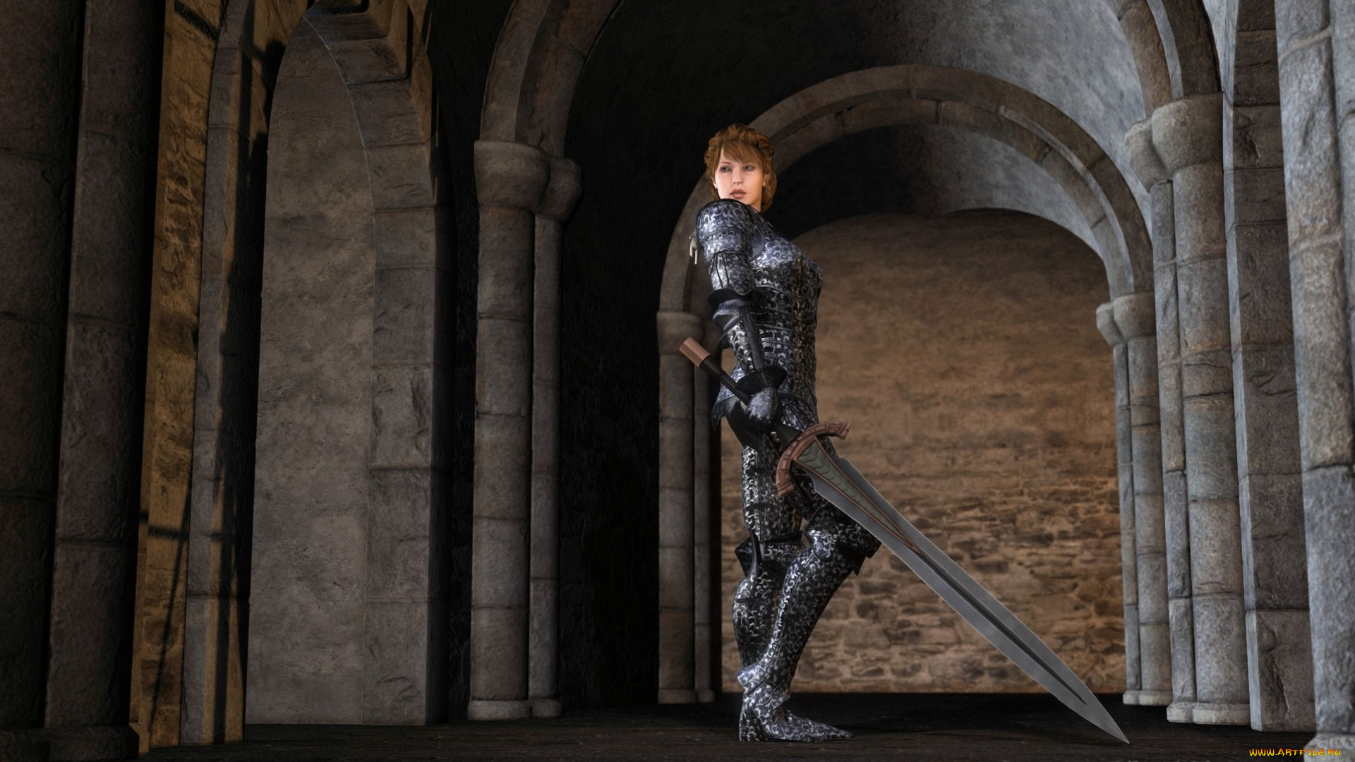 3д, графика, фантазия, , fantasy, оружие, фон, взгляд, девушка