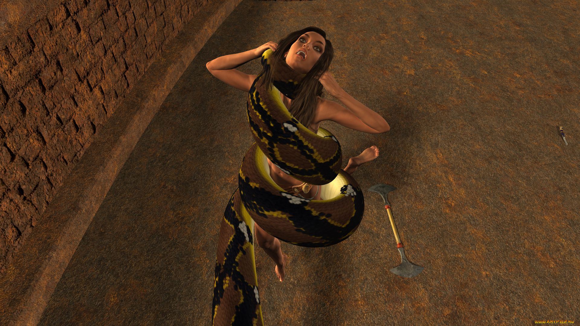 3д, графика, фантазия, , fantasy, змея, фон, взгляд, девушка