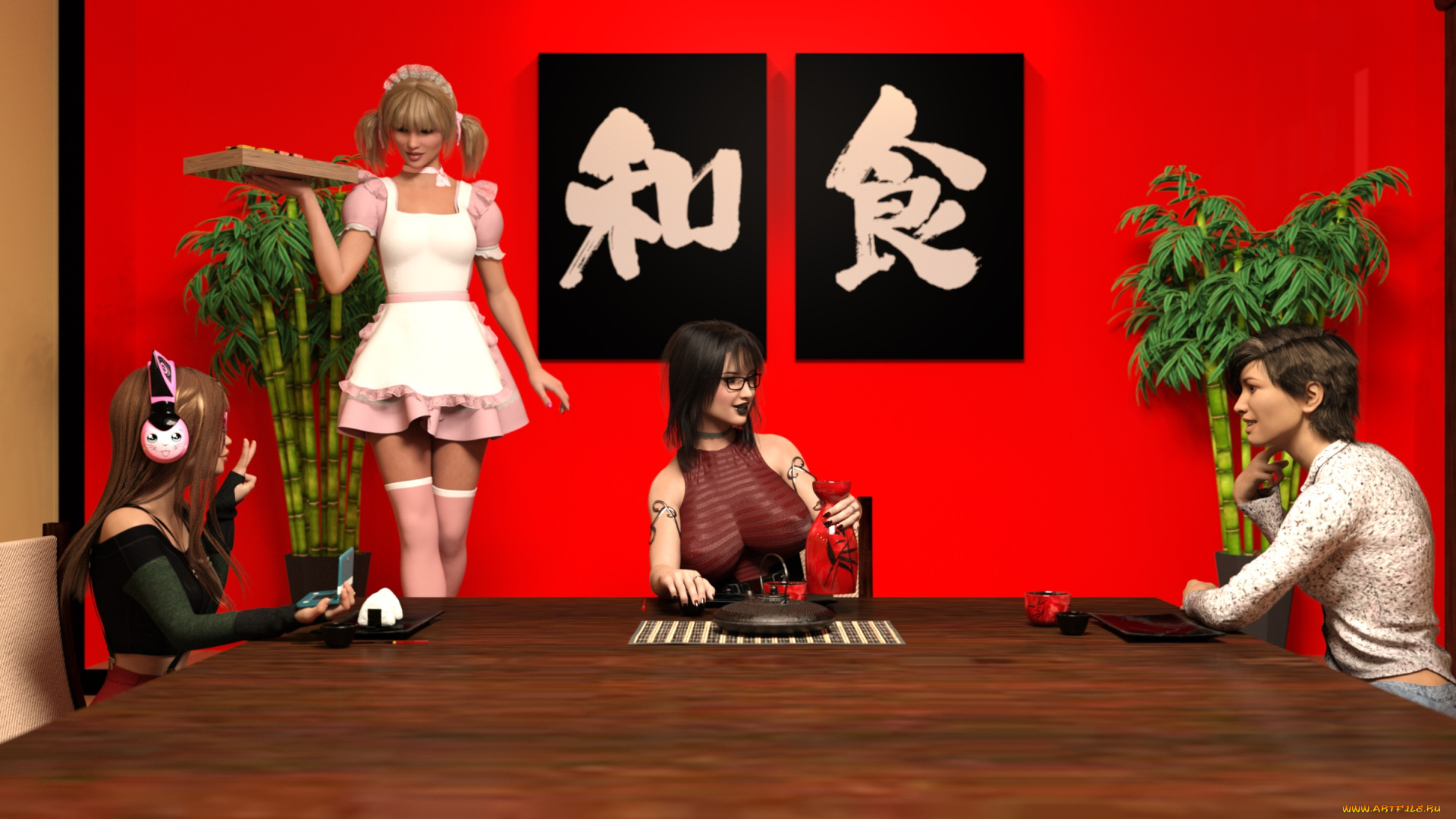 3д, графика, люди, , people, девушки, взгляд, фон