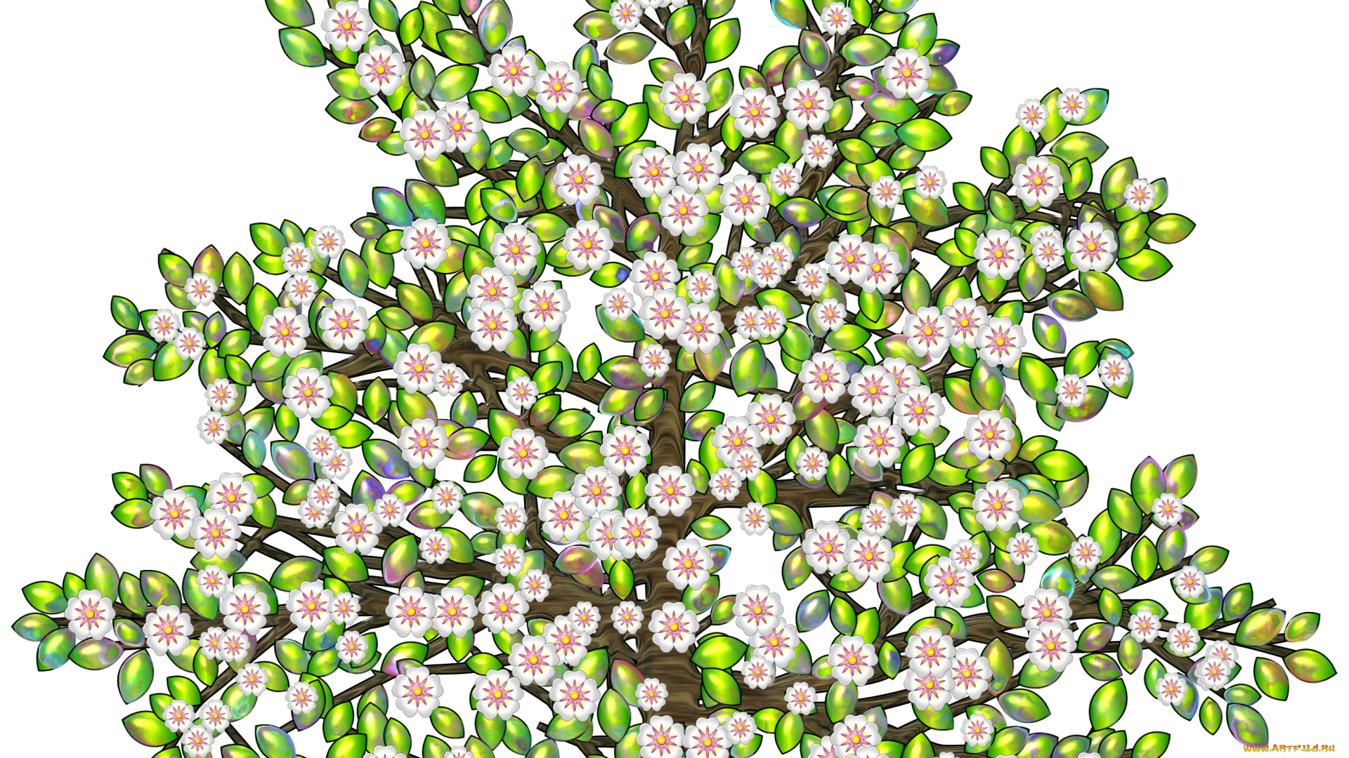 векторная, графика, природа, , nature, фон, цветы, дерево