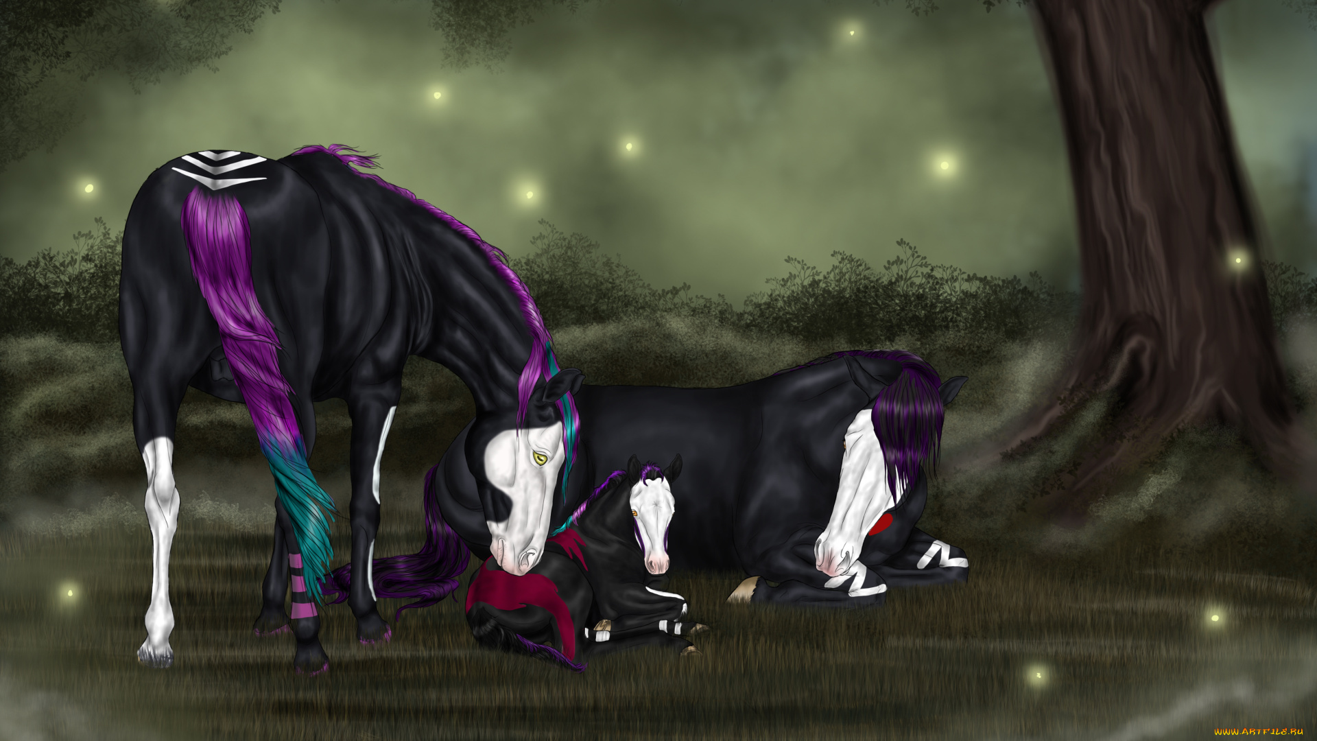 векторная, графика, животные, , animals, фон, лошади