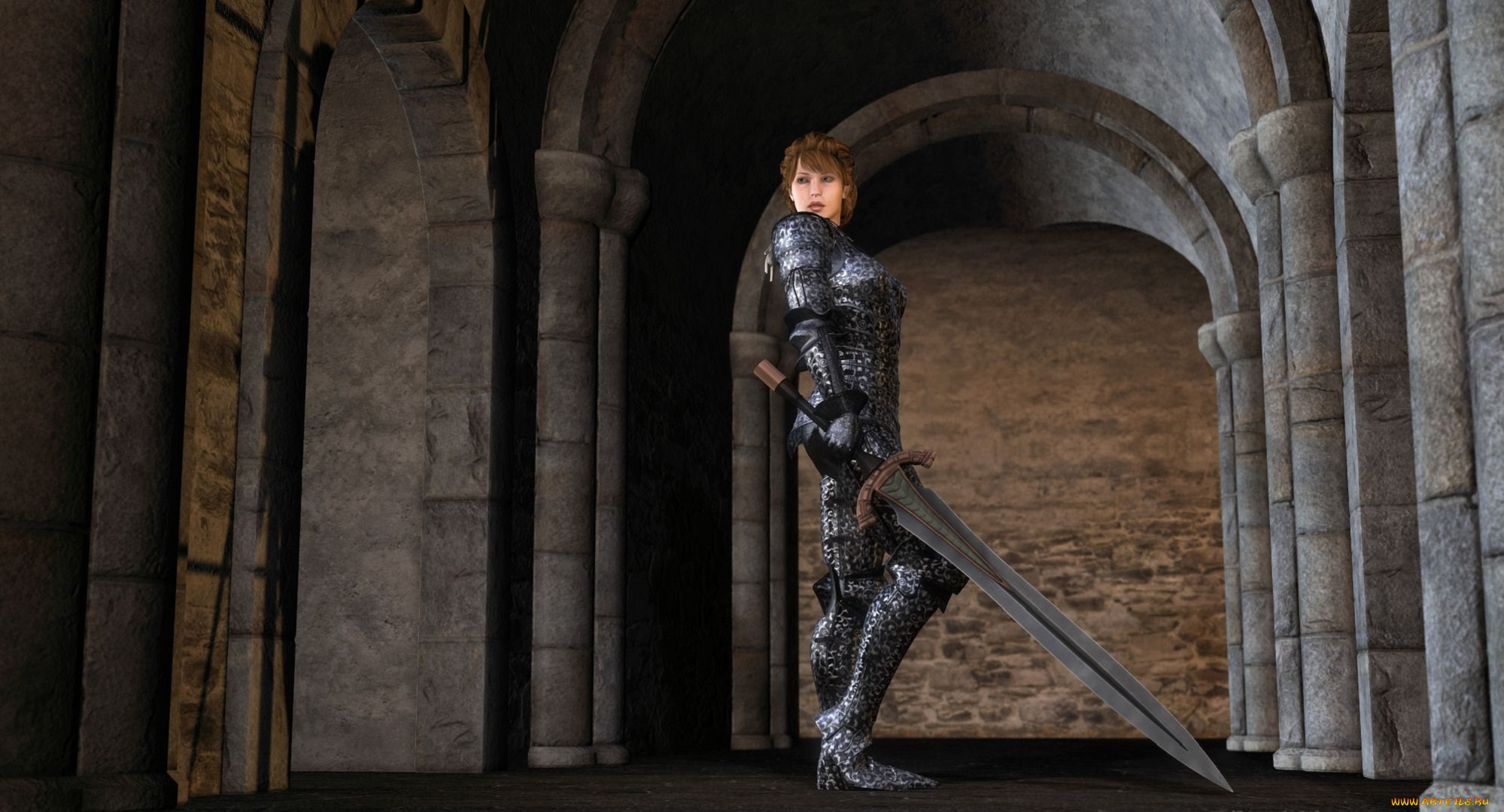 3д, графика, фантазия, , fantasy, оружие, фон, взгляд, девушка