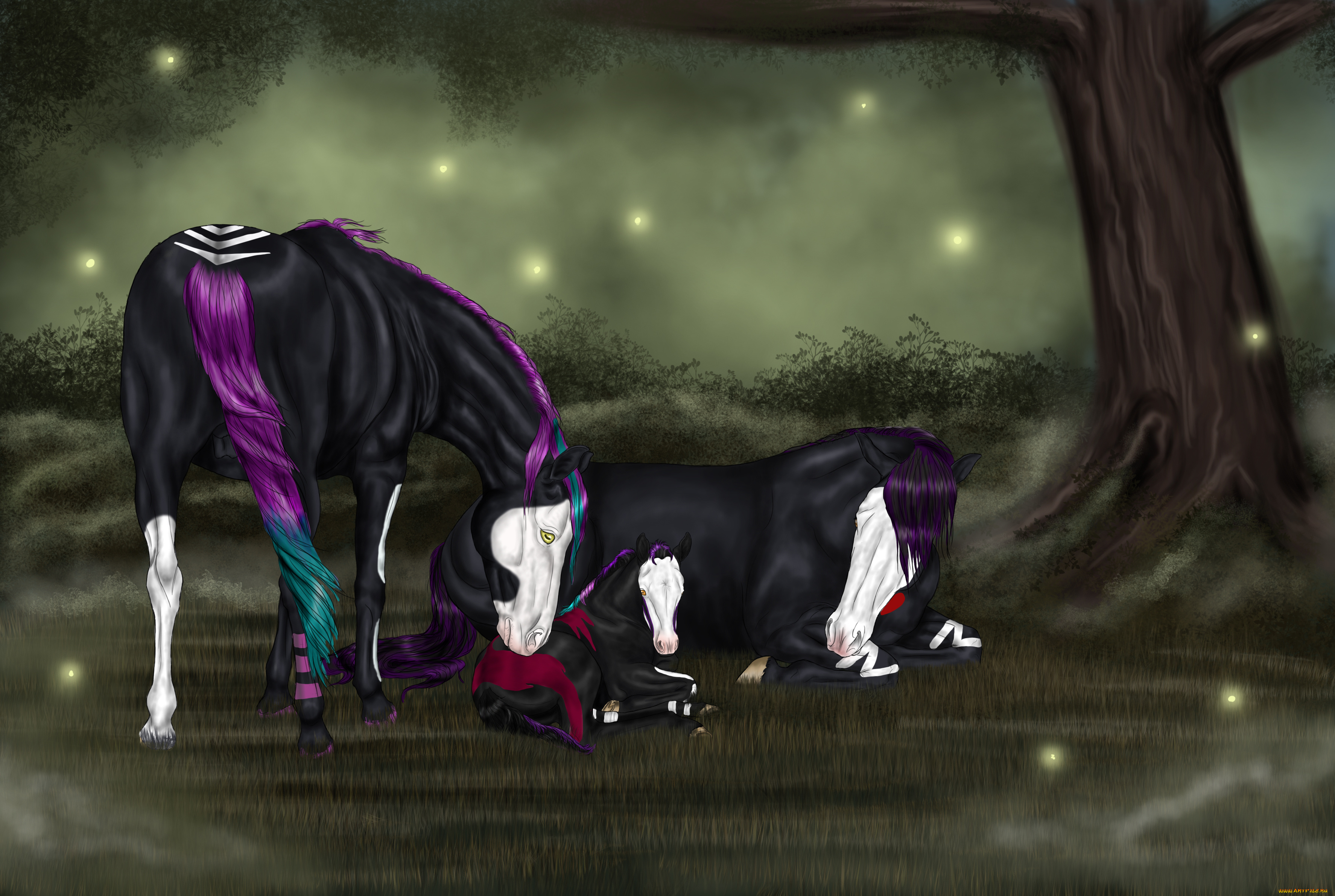 векторная, графика, животные, , animals, фон, лошади