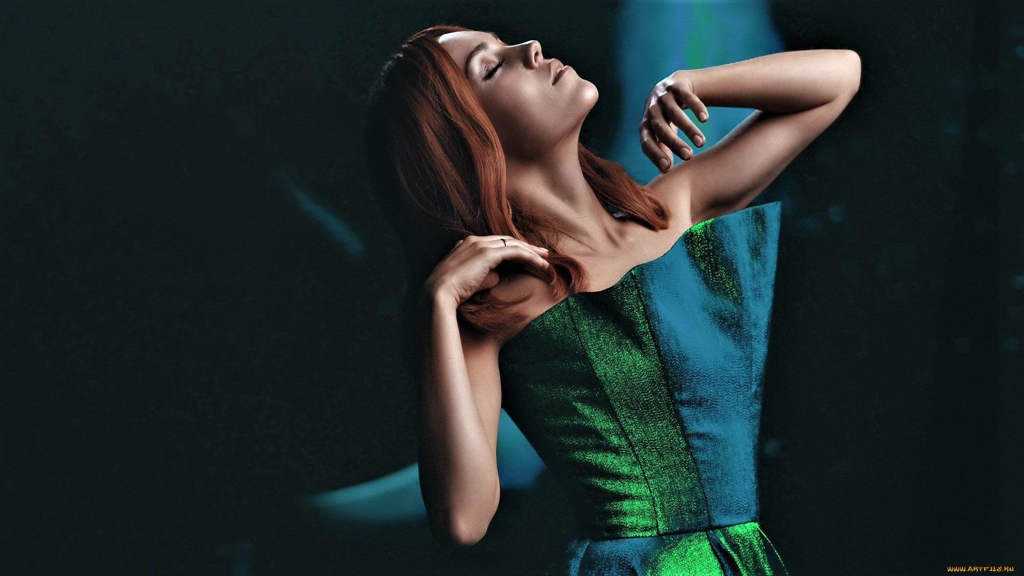 девушки, -, рыжеволосые, и, разноцветные, рыжая, платье