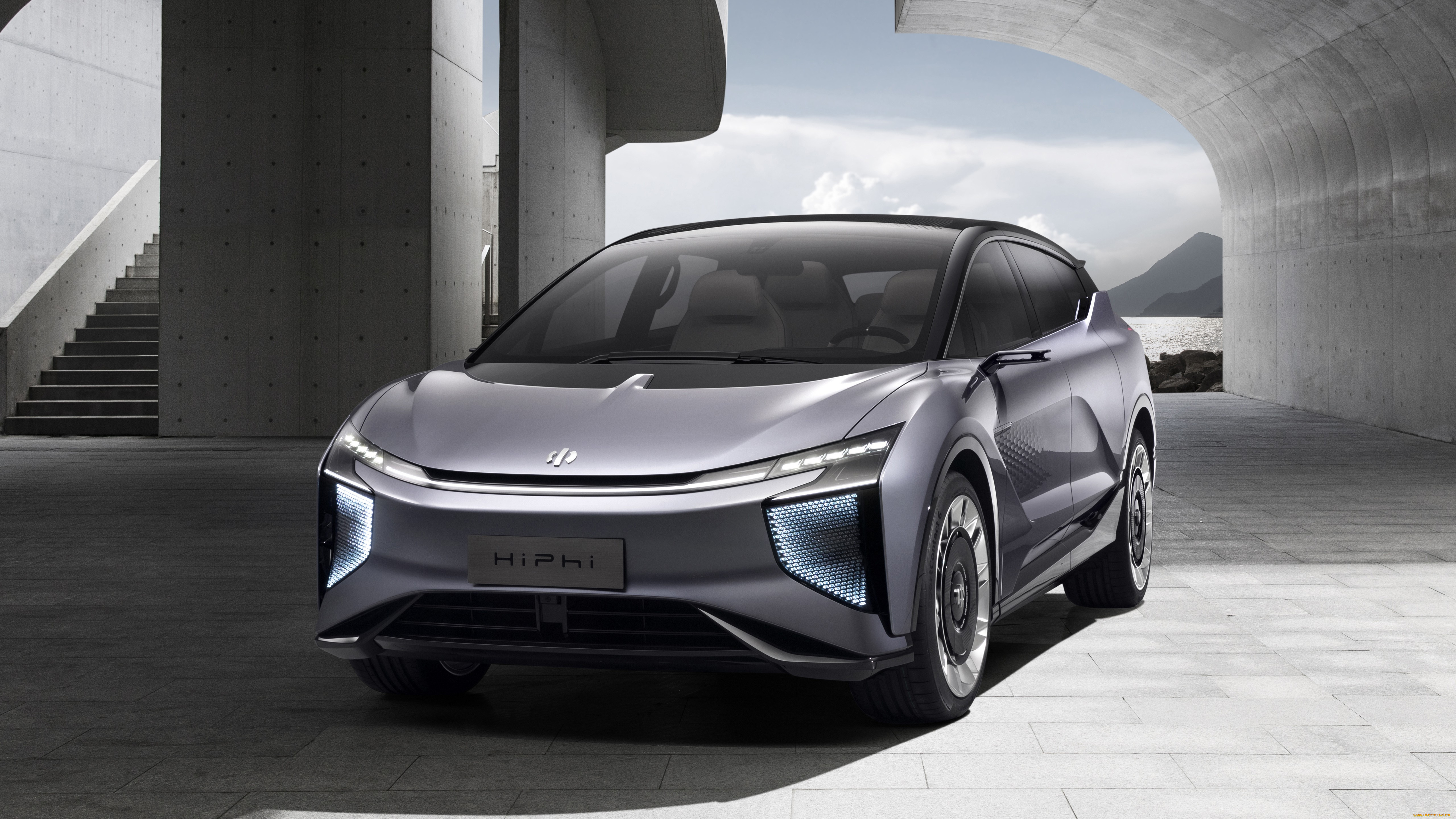 hiphi, 1, 2020, автомобили, hiphi, серебристый, арка, лестница