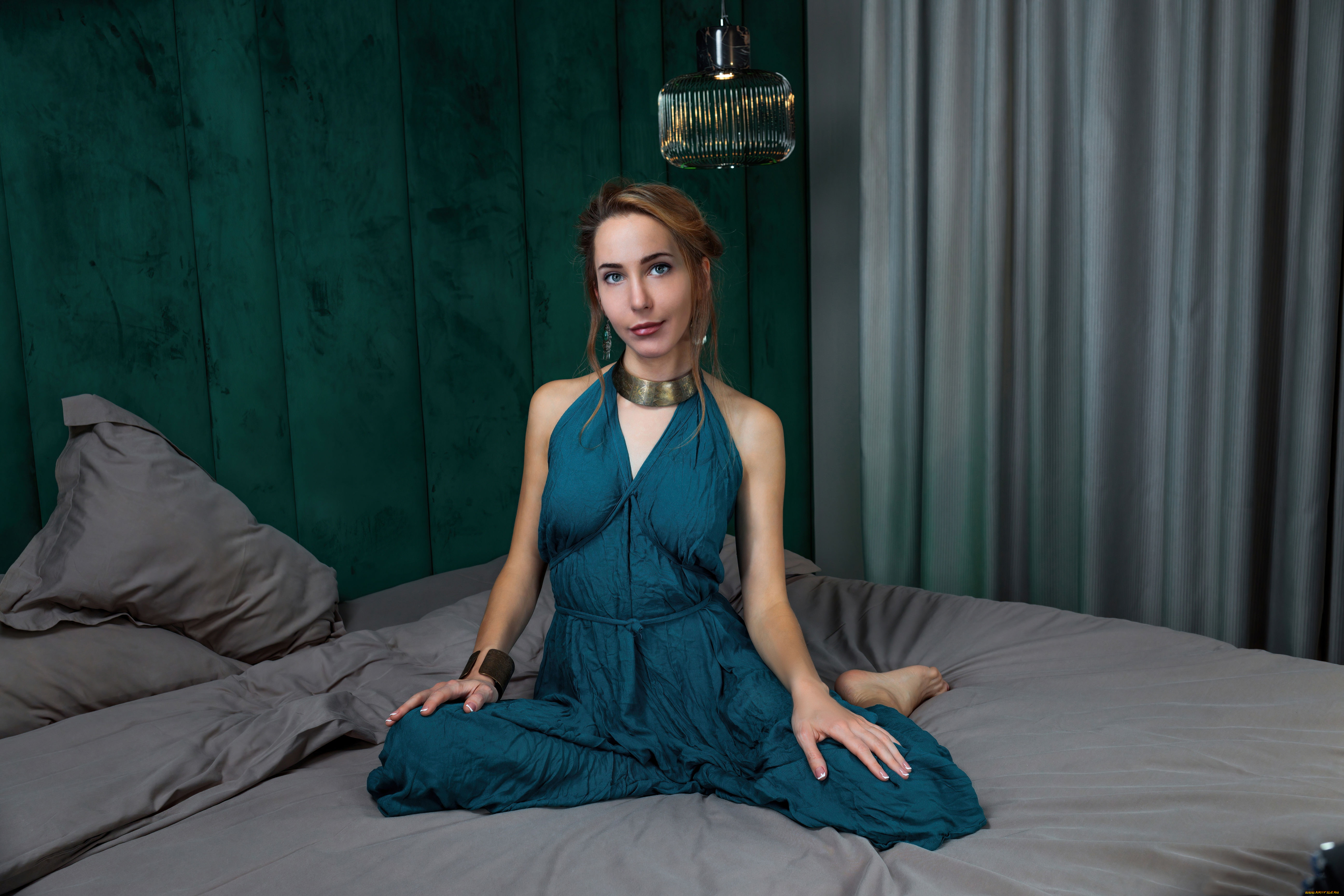 девушки, -, рыжеволосые, и, разноцветные, рыжая, платье, постель