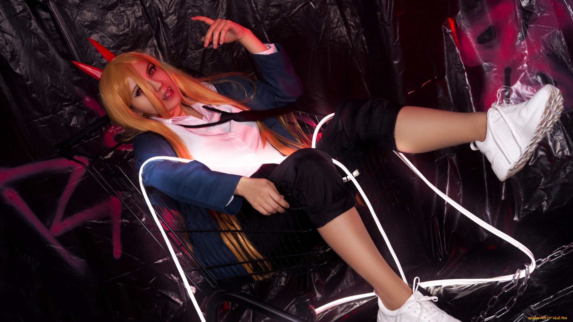 девушки, -, креатив, , косплей, образ, костюм, тележка