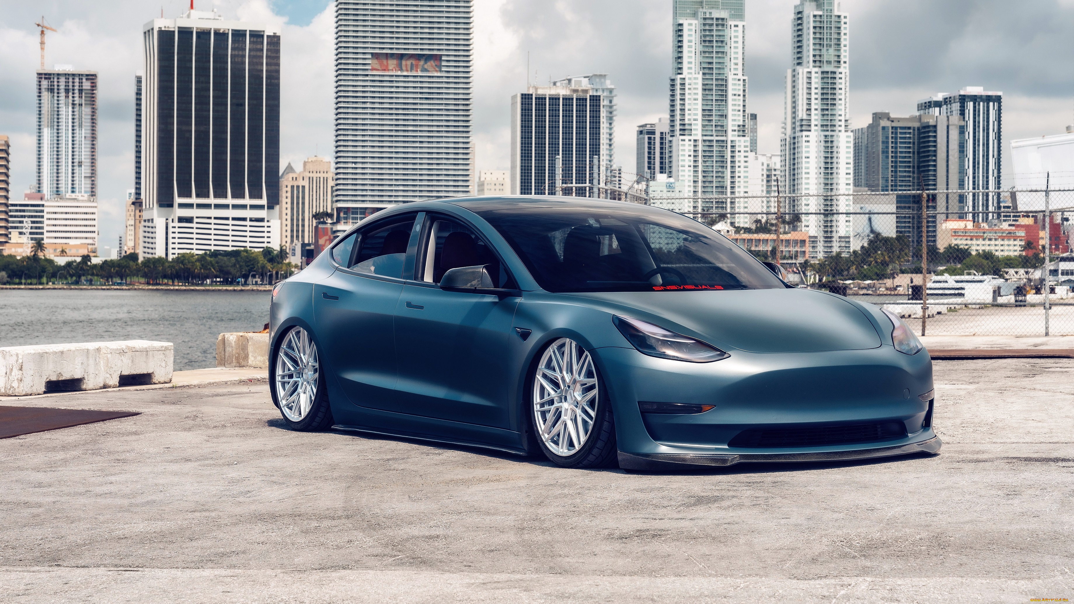 tesla, model, 3, автомобили, tesla, темный, город, набережная