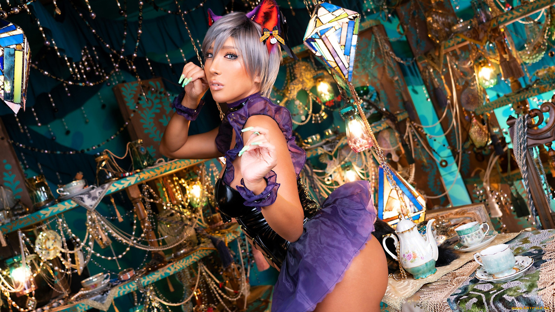 девушки, nonsummerjack, образ, костюм, косплей, ушки, полки, предметы