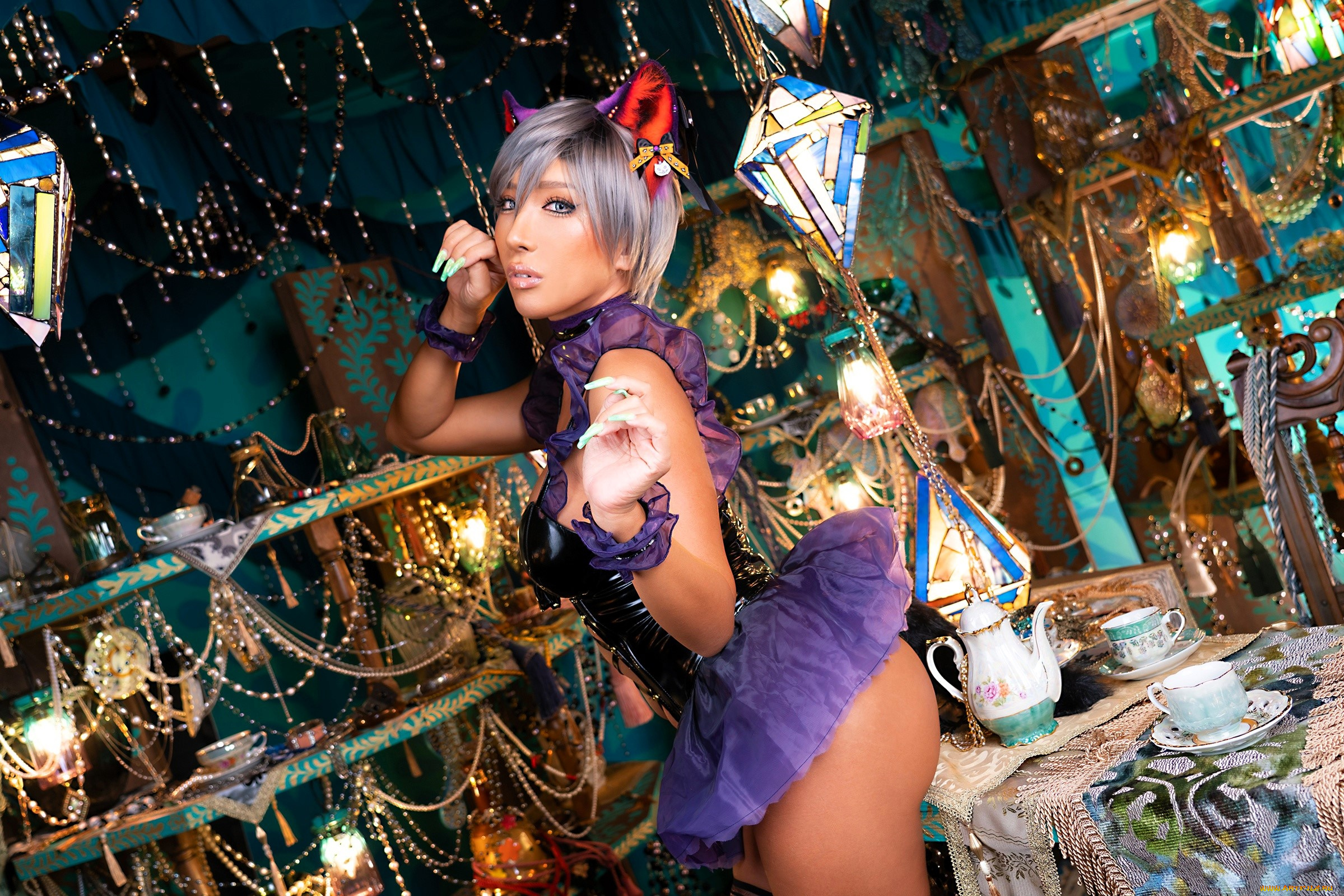 девушки, nonsummerjack, образ, костюм, косплей, ушки, полки, предметы