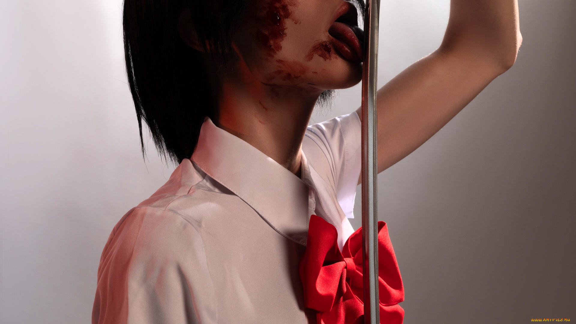 девушки, светлана, хофман, , lunny, chan, образ, косплей, наряд, костюм, шатенка, кровь, оружие, язык, блузка, бант