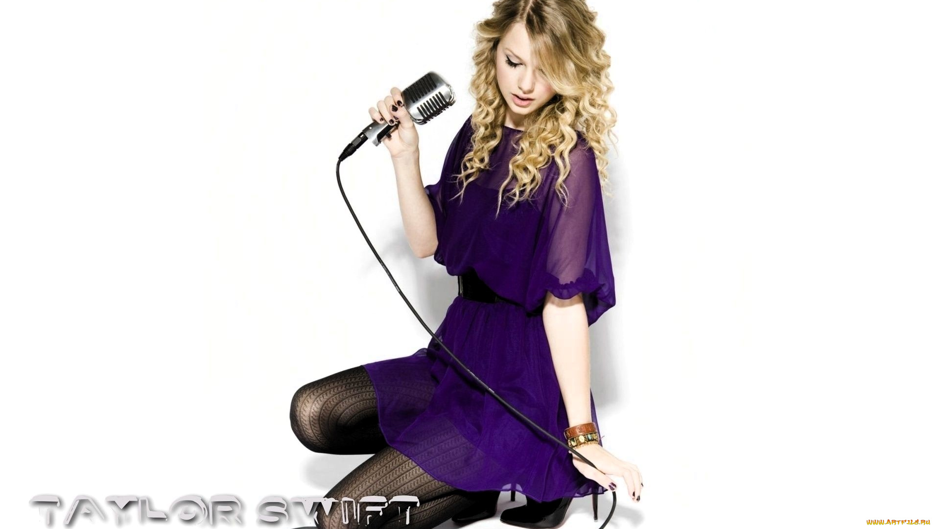девушки, taylor, swift, блондинка, платье, микрофон, колготки