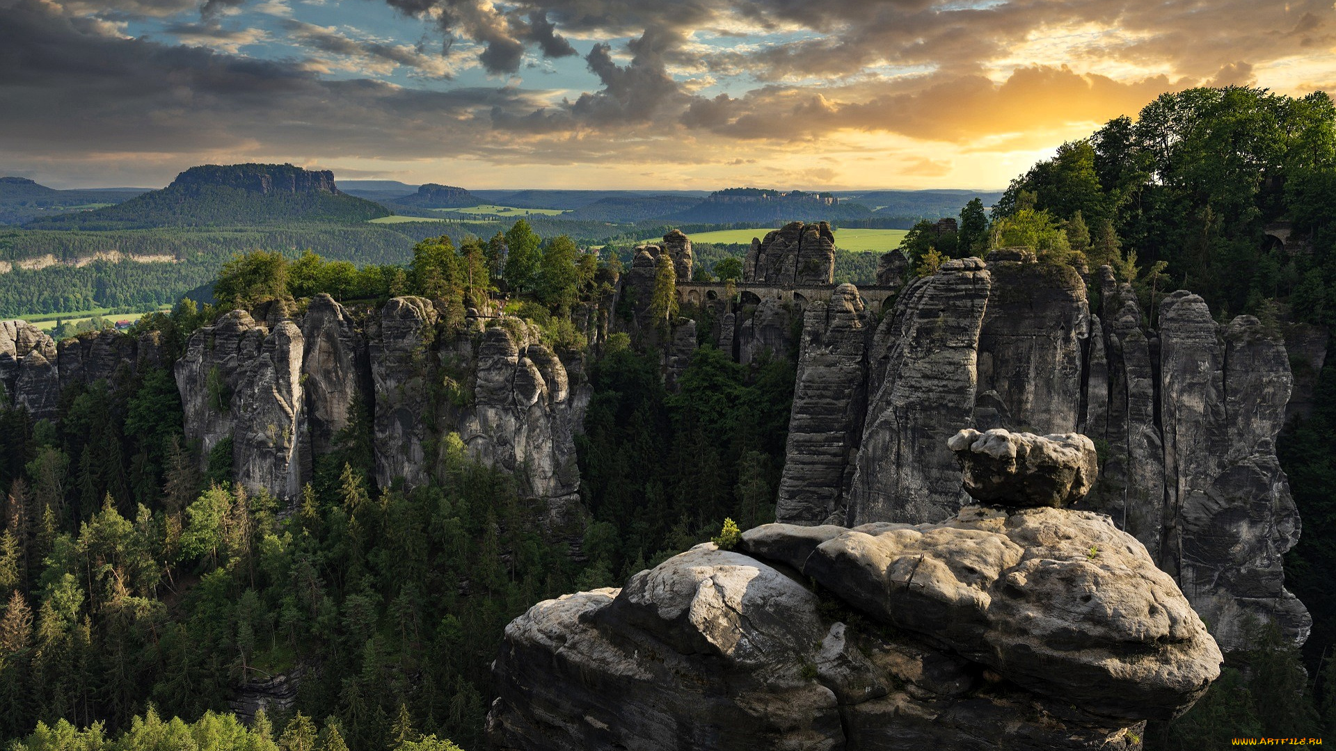 природа, горы, скалы, деревья, долина