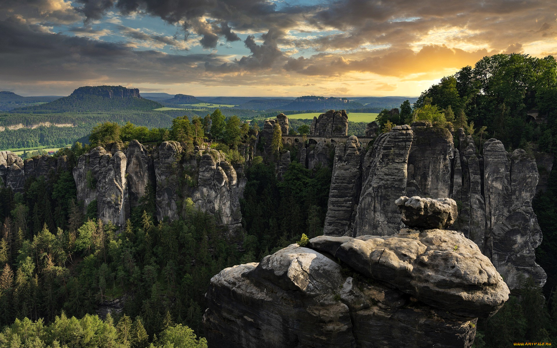 природа, горы, скалы, деревья, долина