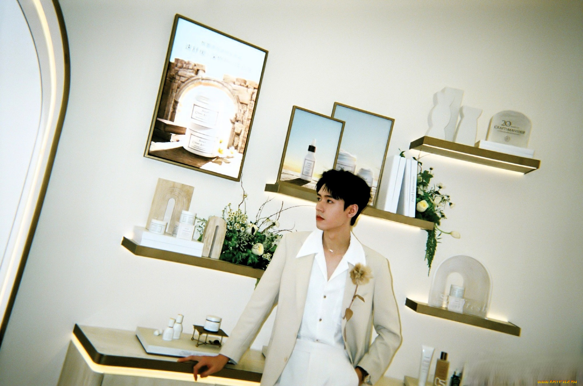 мужчины, gong, jun, |, simon, gong, актер, костюм, полки, картинки, цветы, флаконы