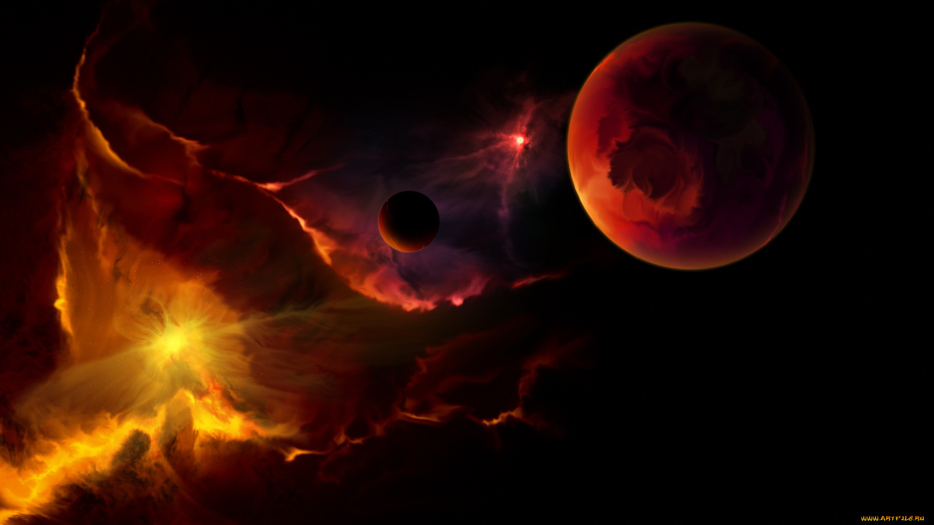 космос, арт, планеты, звёзды