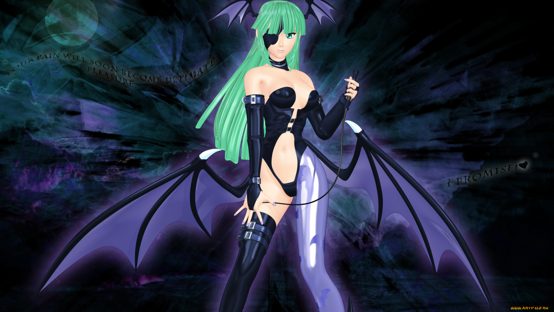 3д, графика, anime, аниме, крилья, луна, девушка