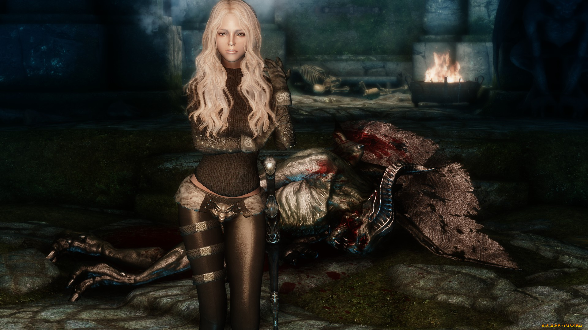 3д, графика, fantasy, фантазия, дракон, комната, камин, девушка