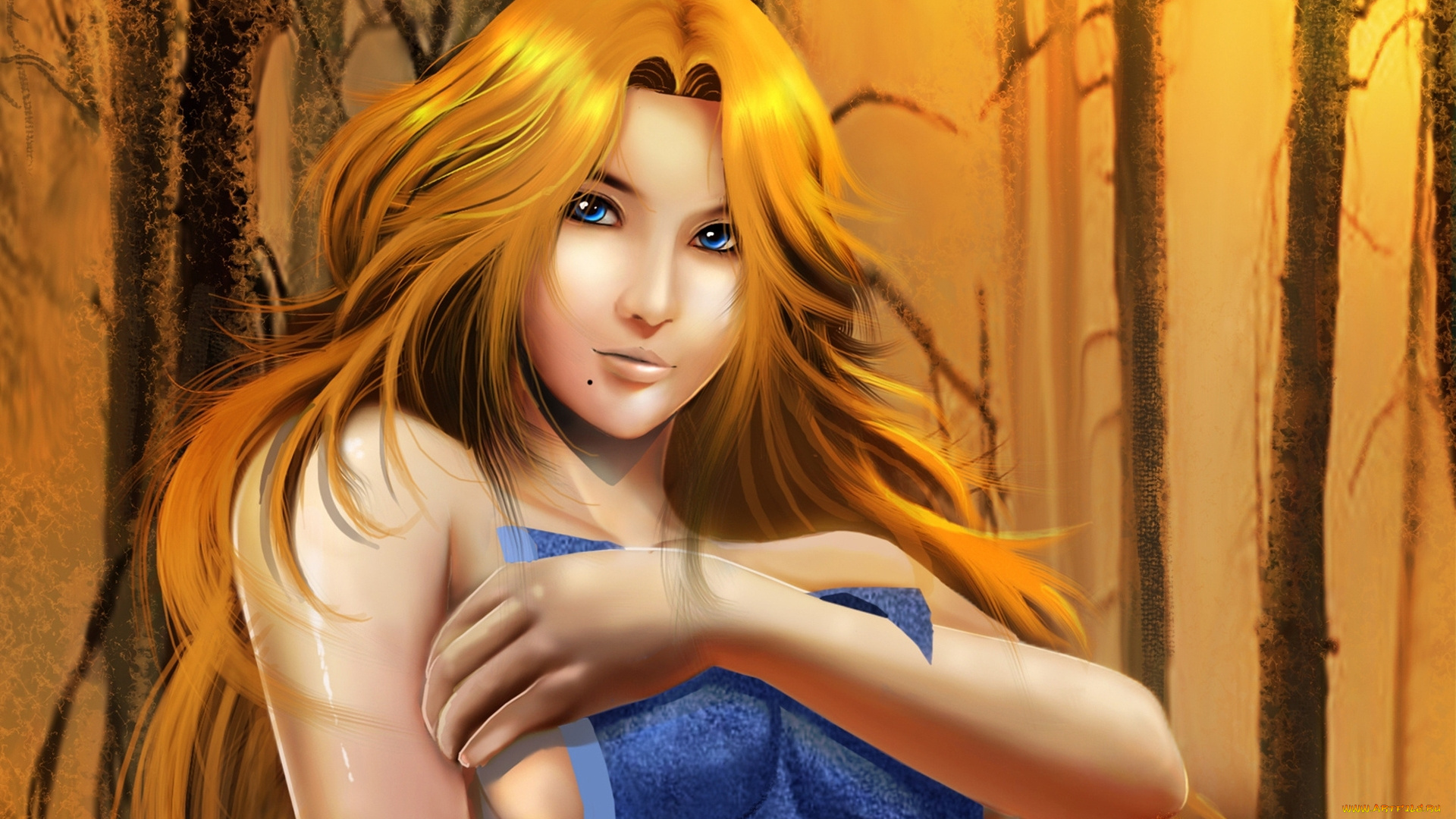 рисованные, люди, лес, взгляд, девушка