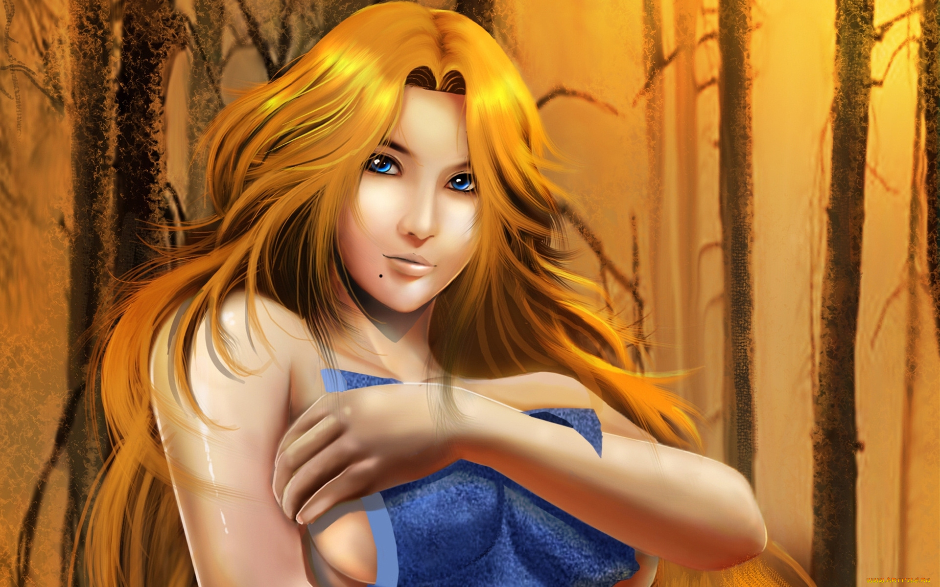 рисованные, люди, лес, взгляд, девушка