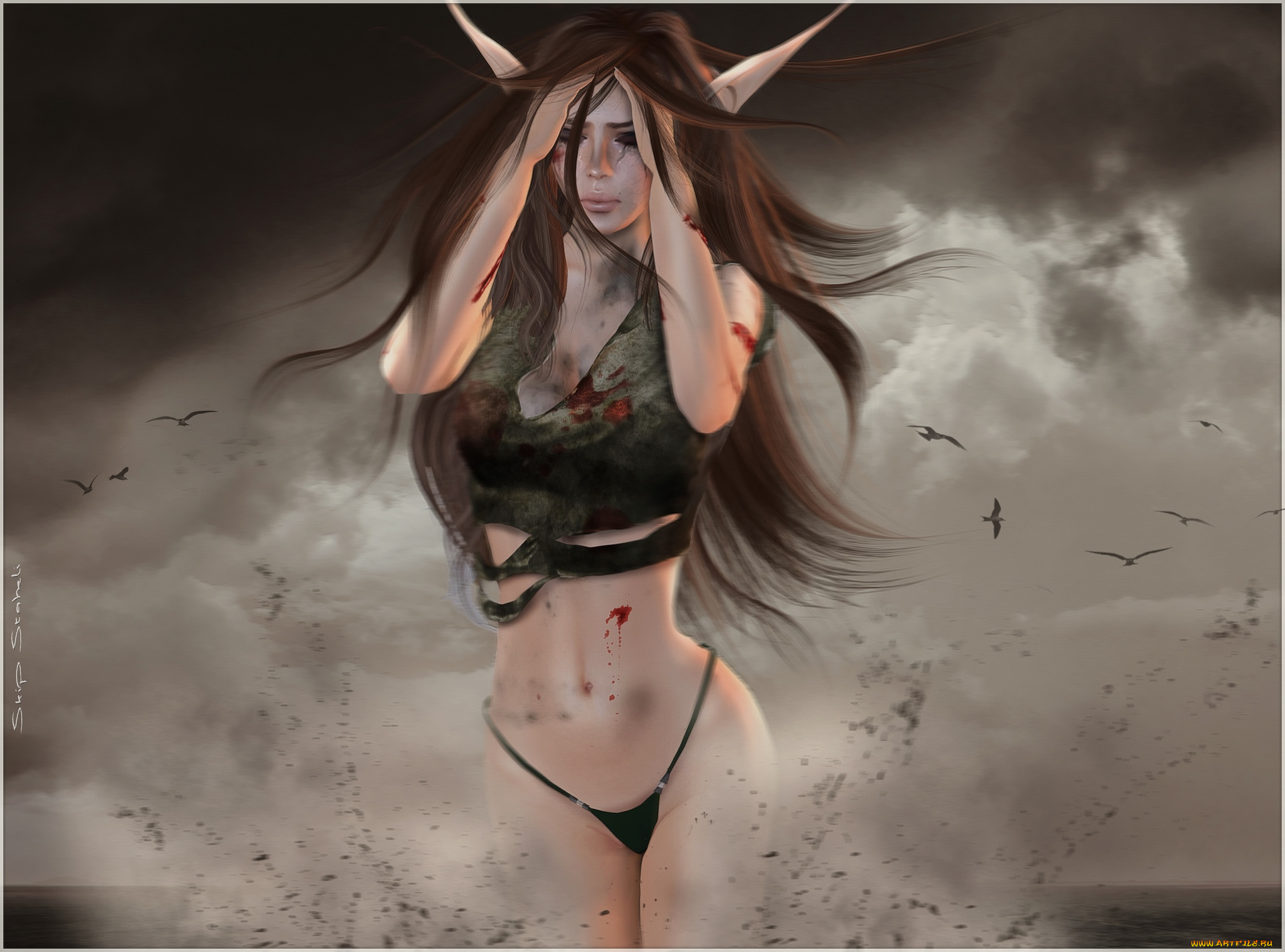 3д, графика, elves, эльфы, уши, грусть