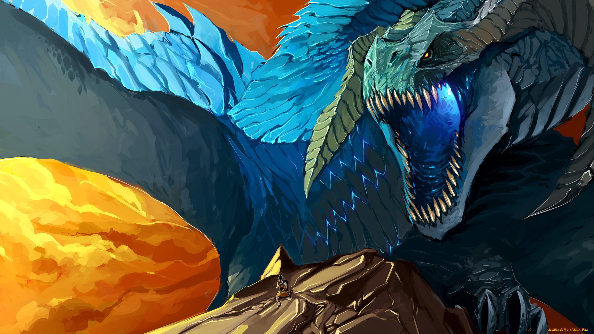 фэнтези, драконы, пасть, побег, воин, дракон