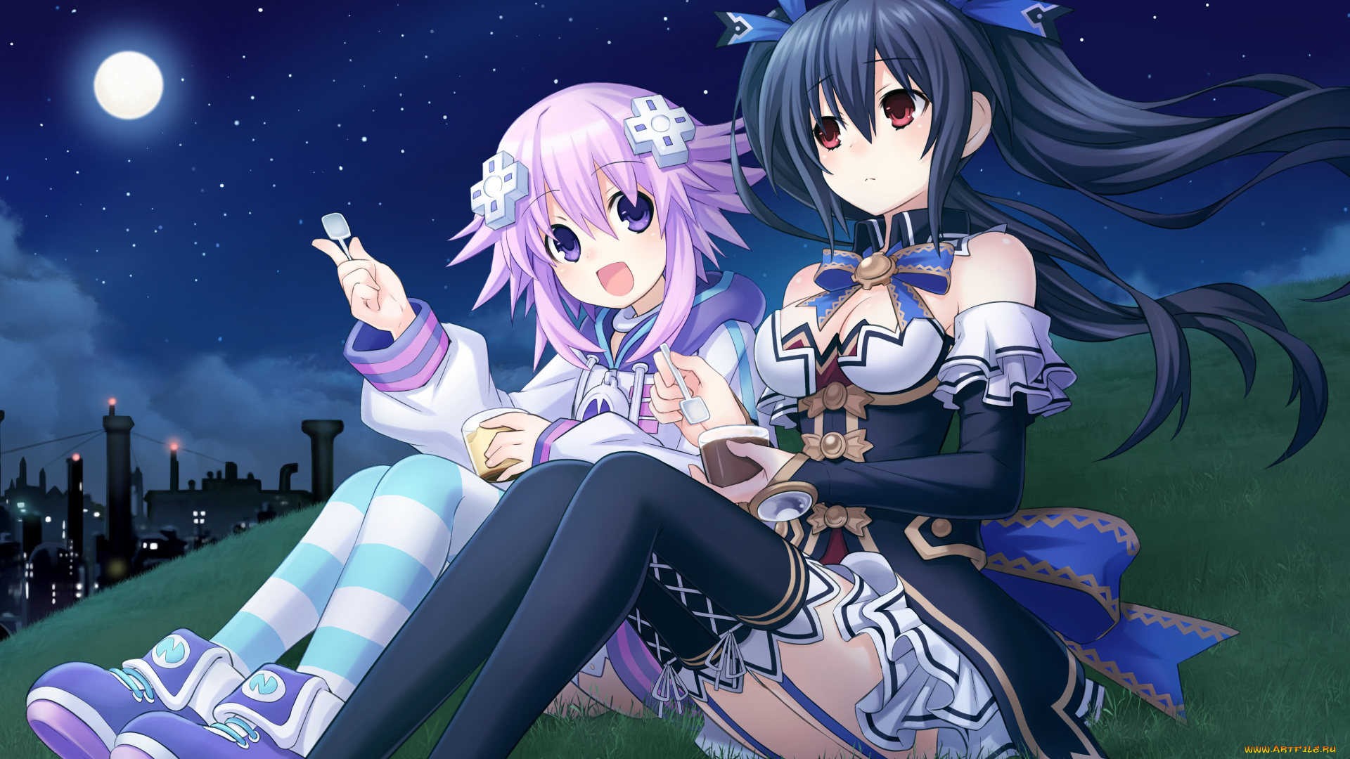 аниме, hyperdimension, neptunia, арт, noire, neptune, hyperdimension, neptunia, tsunako, девушки