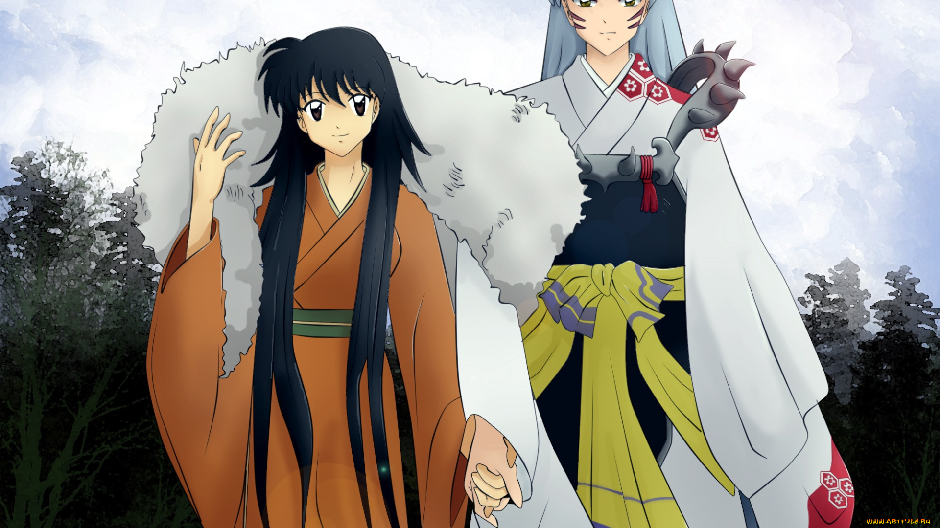 аниме, inuyasha, арт, инуяша, сешимару, демон-пёс, рин, романтика, пара