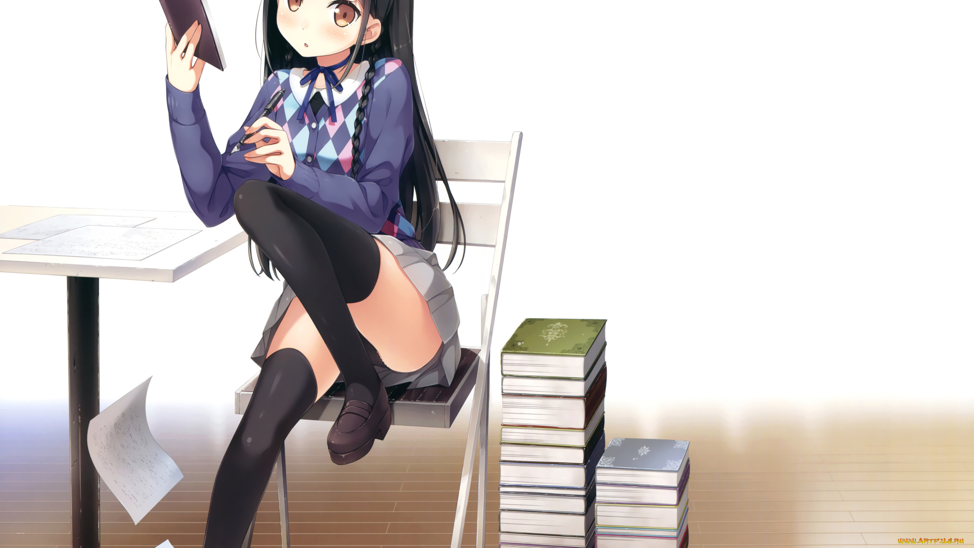 аниме, kantoku, , artbook, книга, фон, взгляд, девушка